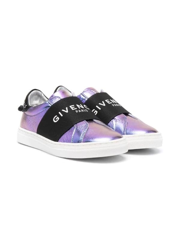 Givenchy Urban Street Kid Sneakers In Metallic Purple Leather With Band