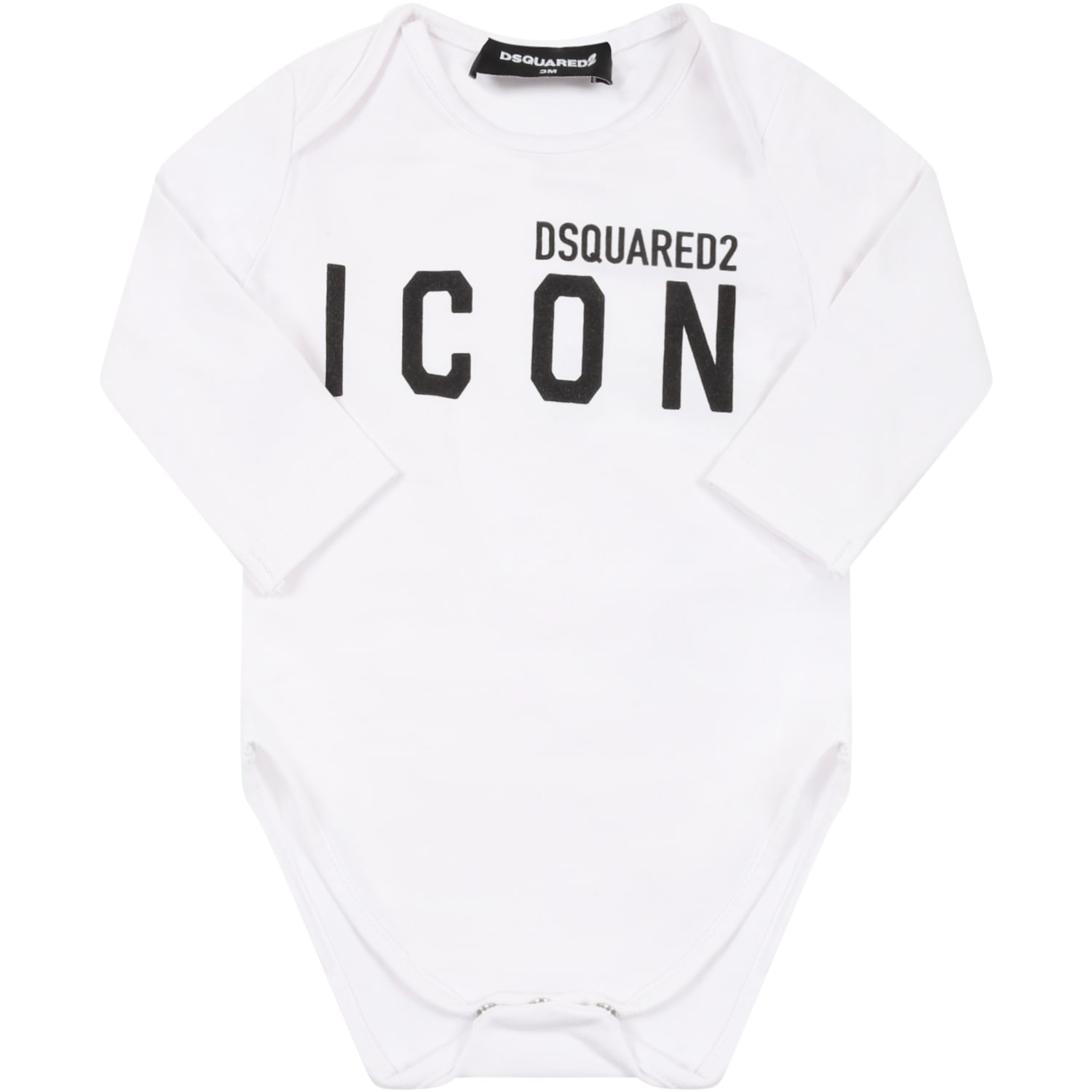 Dsquared2 White Bodysuit For Babykids With Black Logo