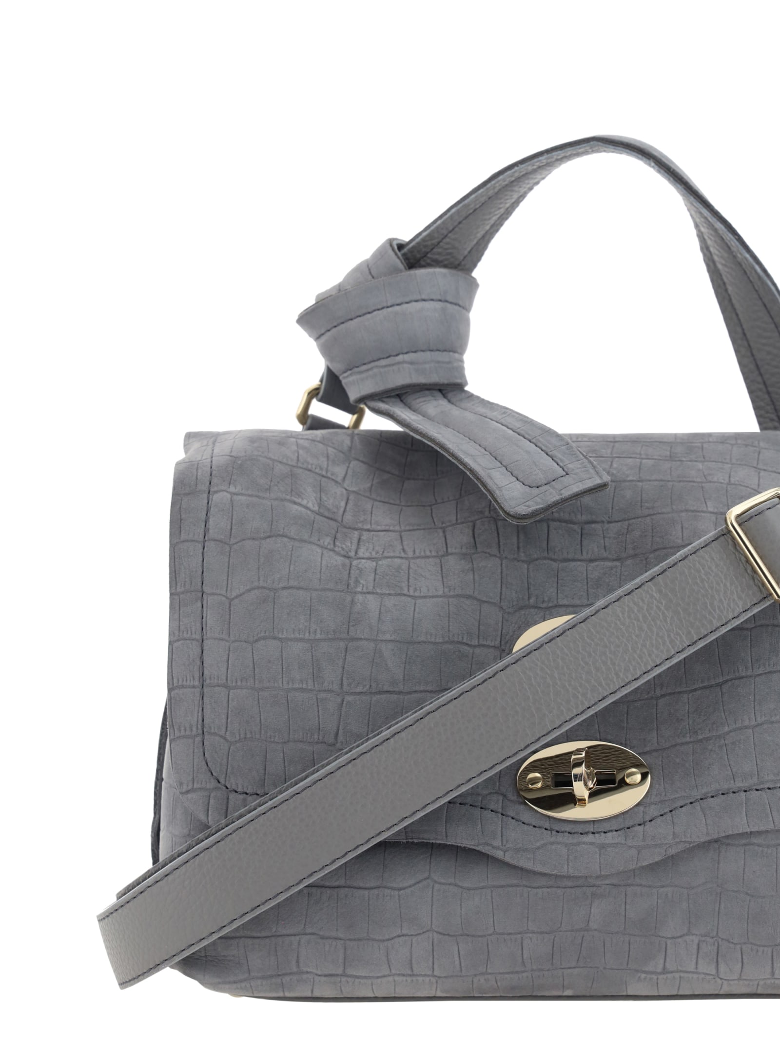 Shop Zanellato Postina Jones Caiman Shoulder Bag In Grey