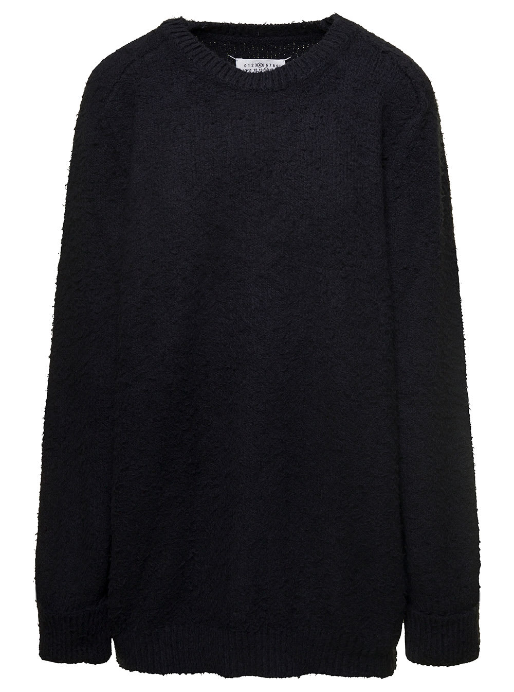 Maison Margiela Oversized Black Sweater With Ribbed Trim In Cotton Blend Woman In Black