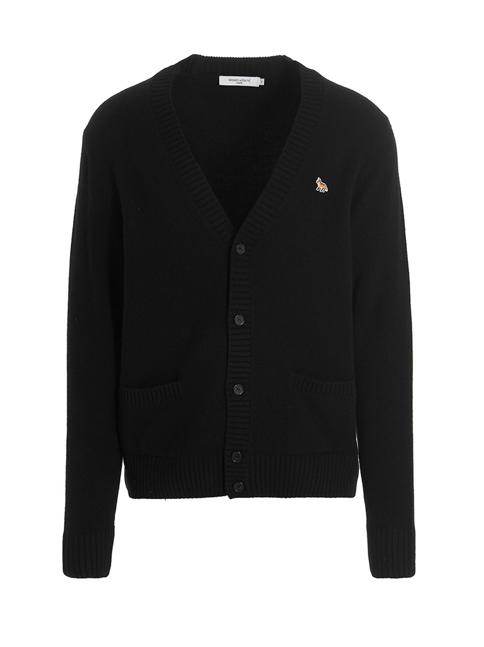 Maison Kitsuné Button-up Wool Cardigan In Black