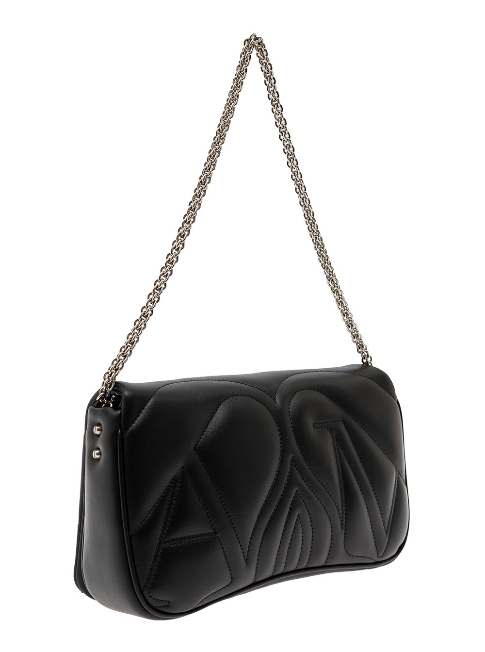 Shop Alexander Mcqueen The Seal Black Shoulder Bag With Seal Detail In Matelassé Leather Woman