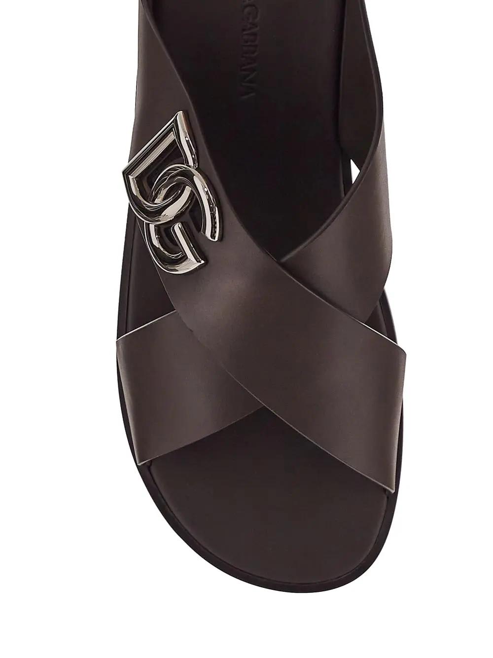 Shop Dolce & Gabbana Leather Sandals In Brown