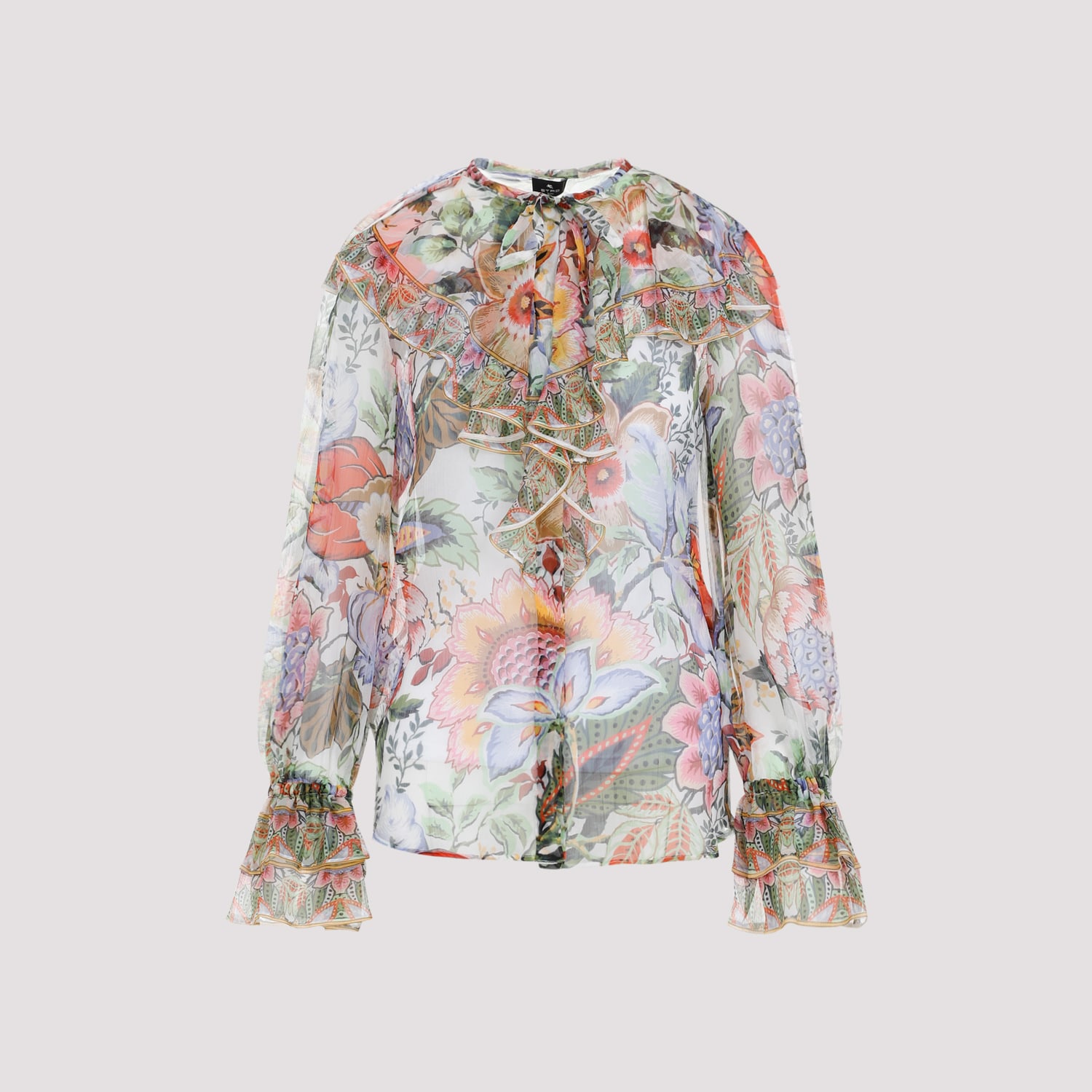 Shop Etro Silk Shirt In Stampa Fdo Bianco