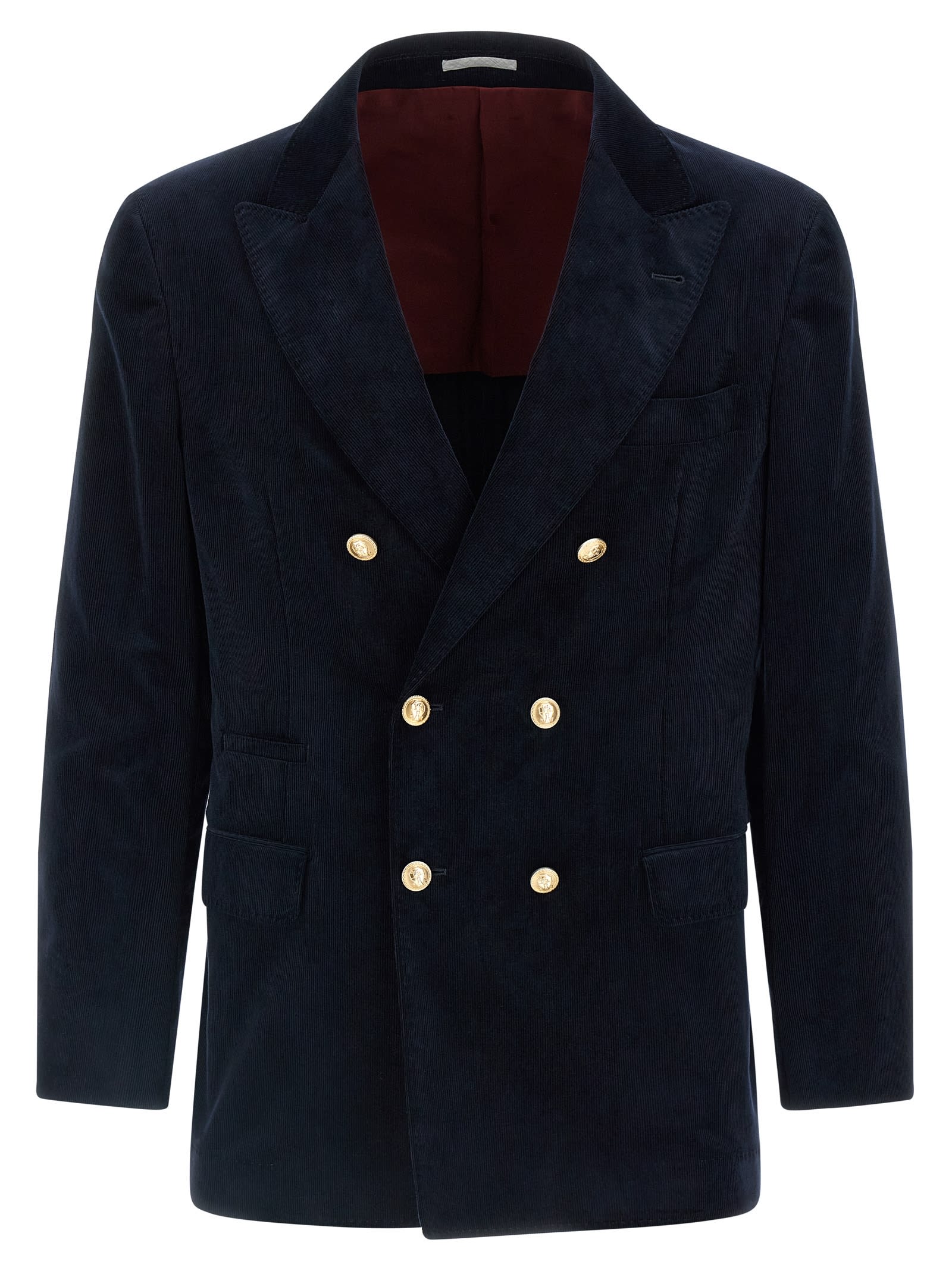 Brunello Cucinelli Tailored Corduroy Double-breasted Blazer In Blue