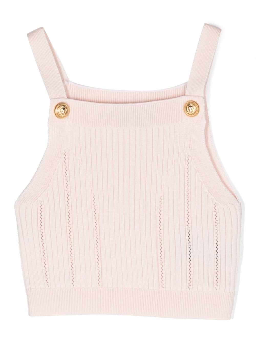 Shop Balmain Ribbed-knit Cotton-blend Top In Pink