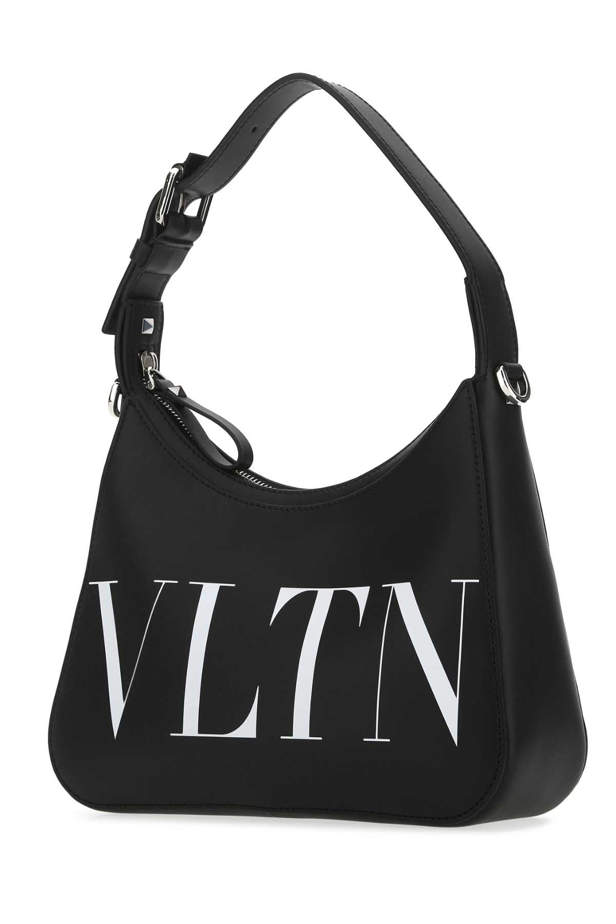 Shop Valentino Black Leather Vltn Handbag In 0ni