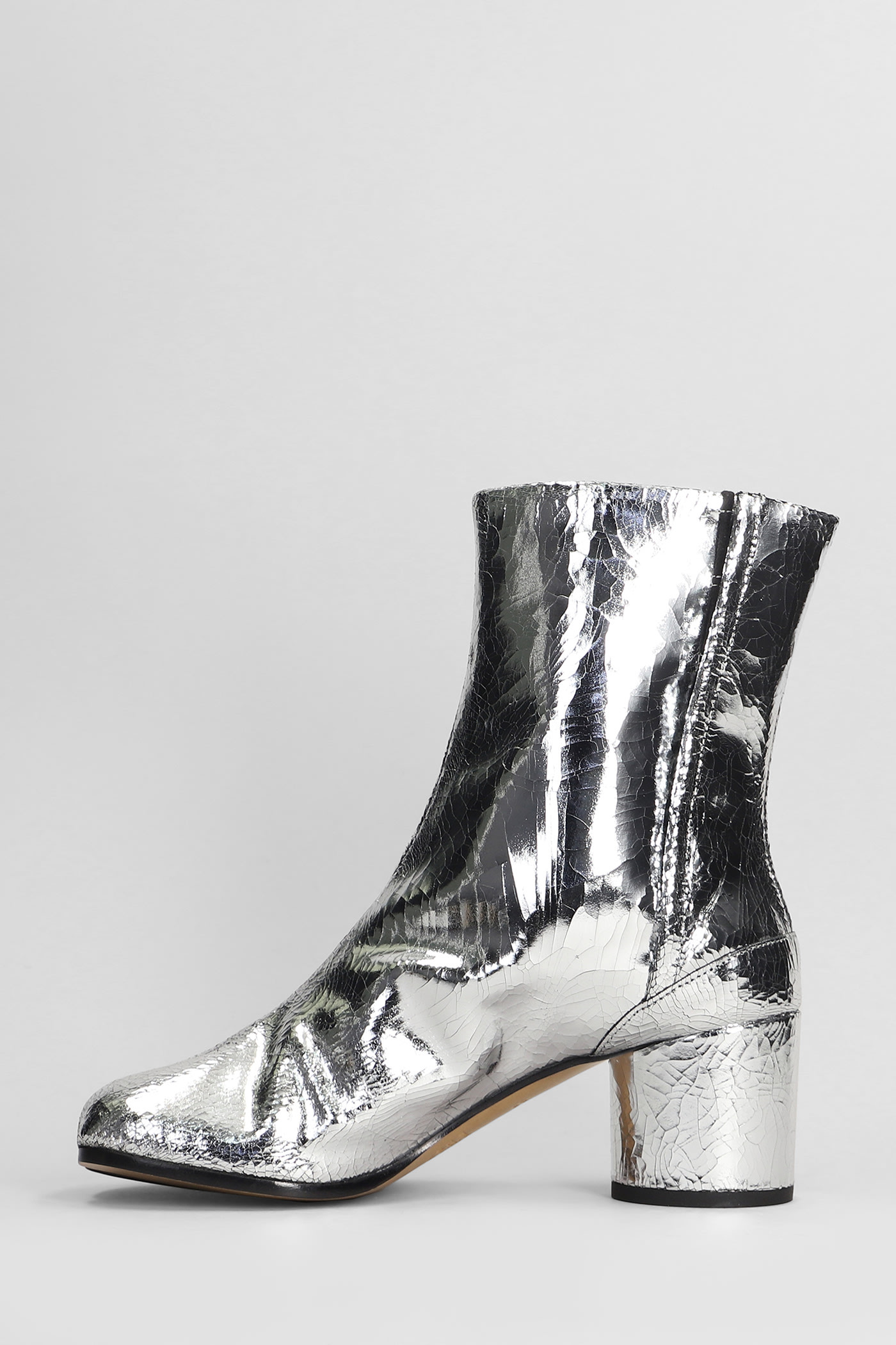 Shop Maison Margiela Tabi Ankle Boots In Silver Leather