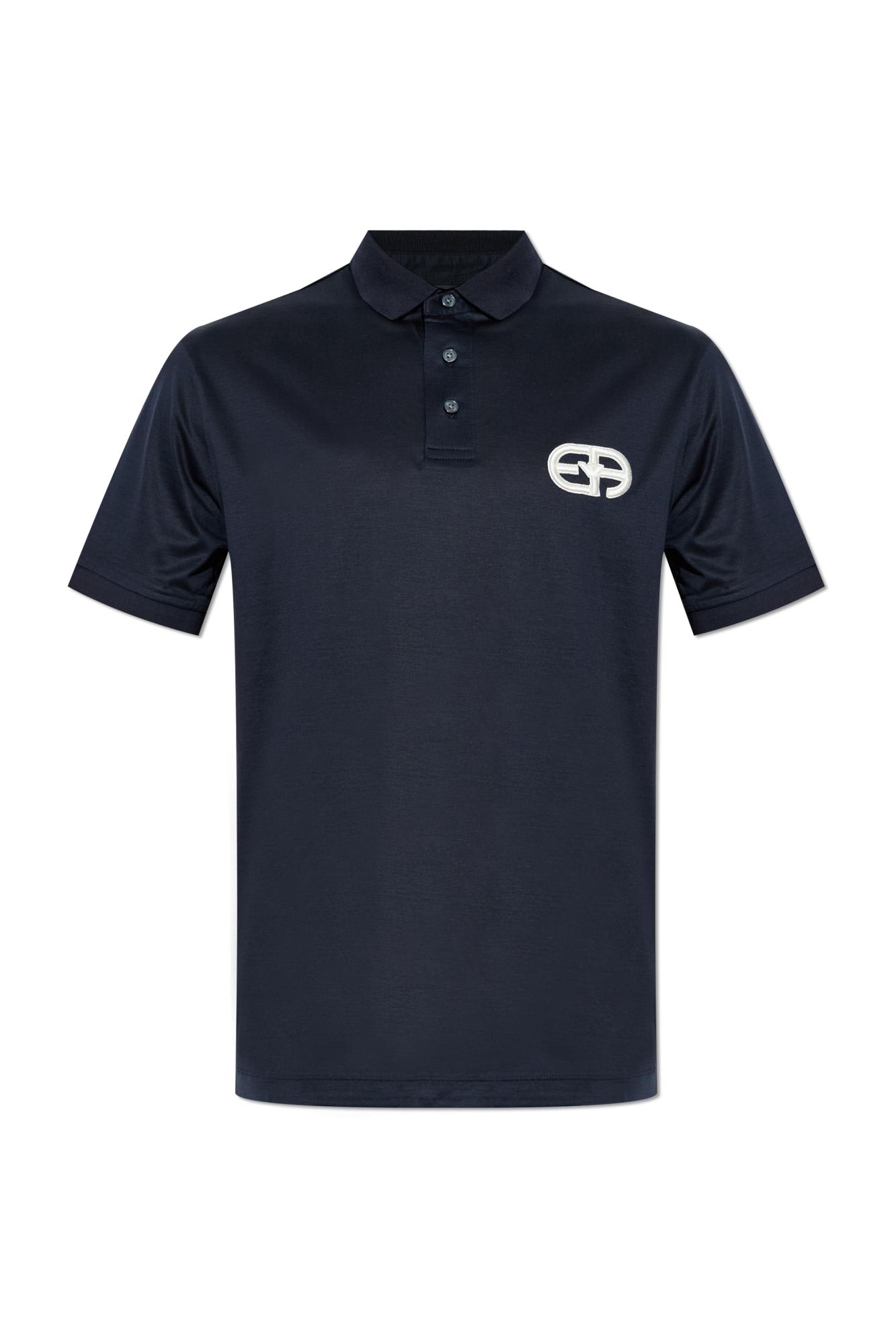 Emporio Armani Embroidered Logo Polo Shirt In Blue