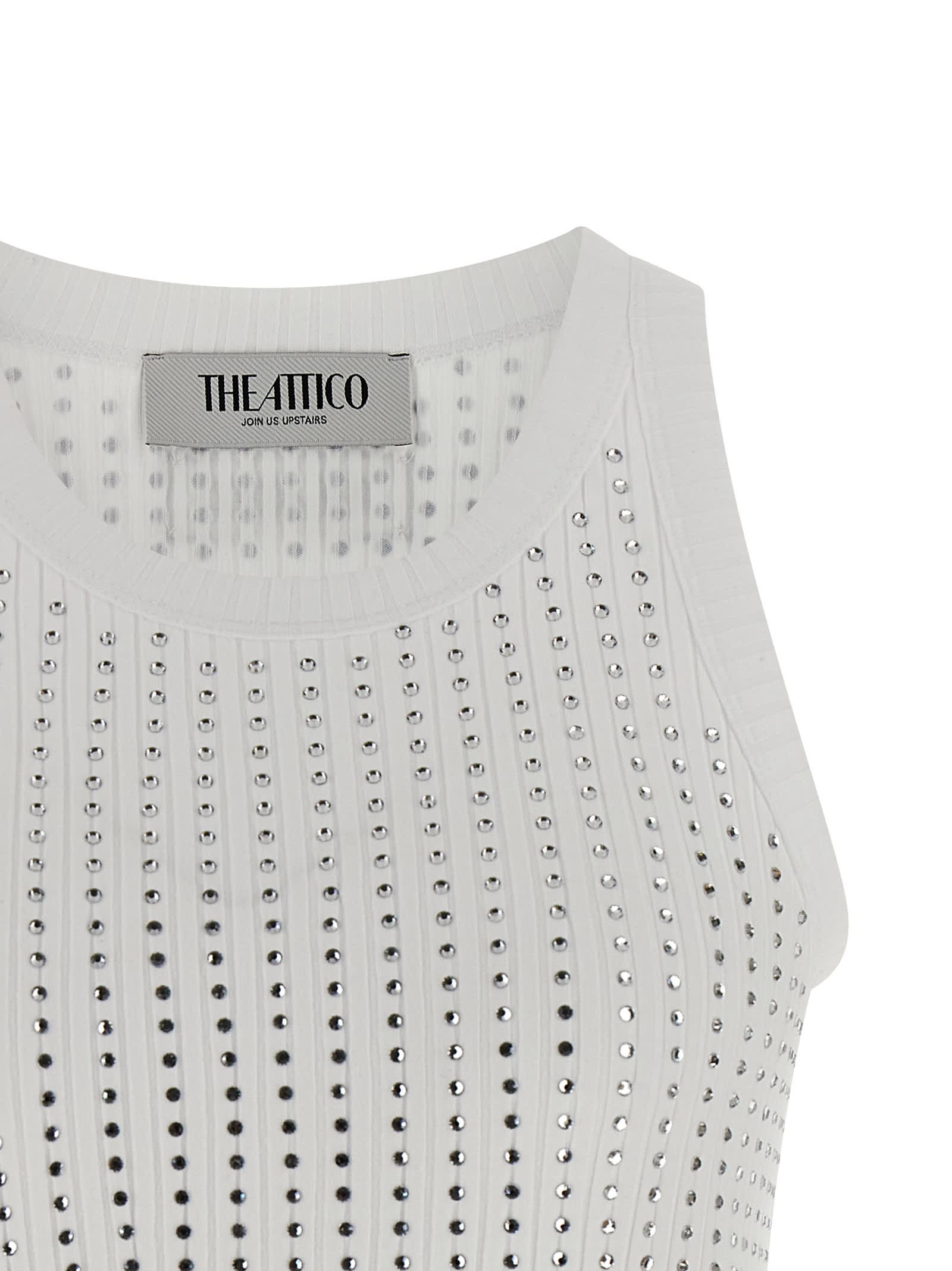 Attico Crew Neck Perforated Ribbed Sleeveless Tank Top In Gray