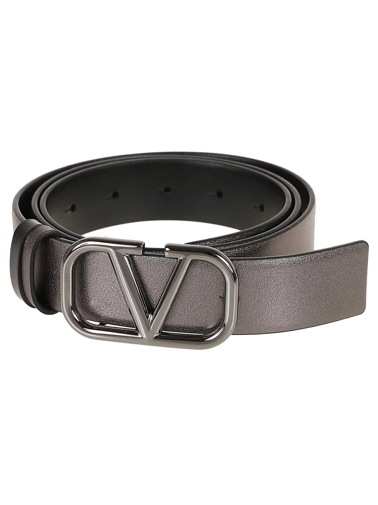 Shop Valentino Belt H. 30 Reversibile Vlogo Signature In Antracite Nero