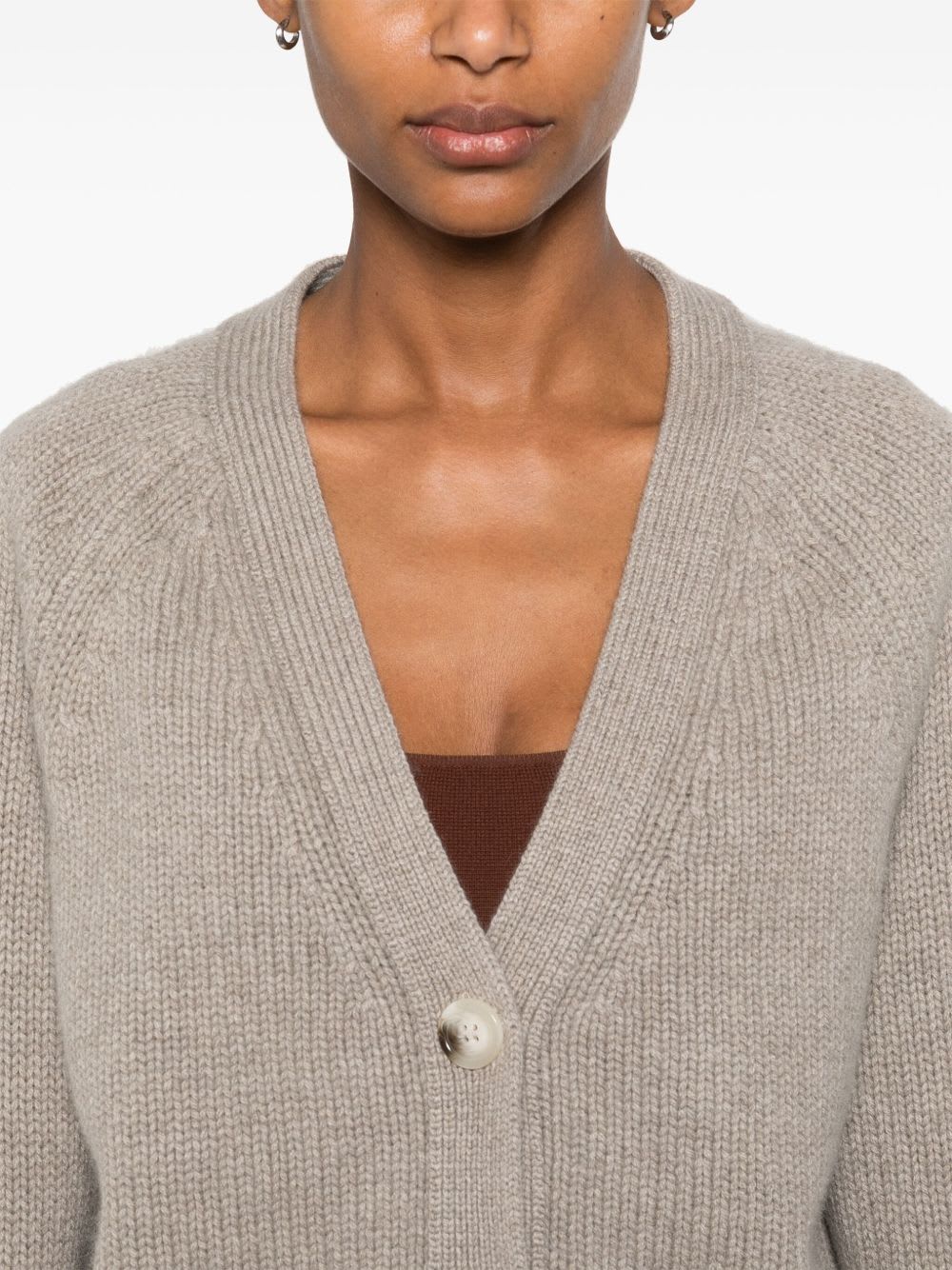 Goat Cashmere V-necked Cardigan In Gray