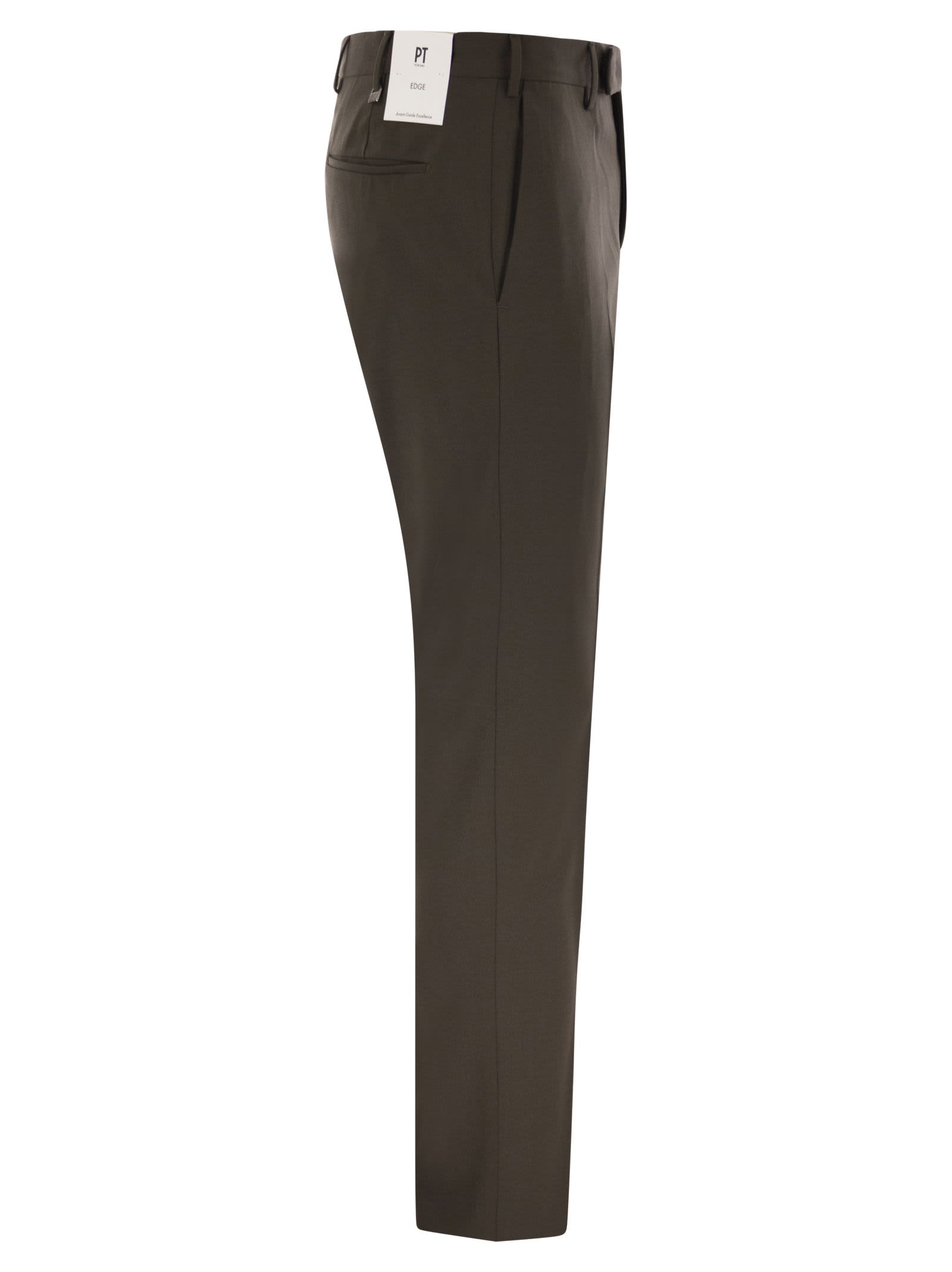 Pt Torino B-stretch Wool Pants With Front Button Closure In Brown