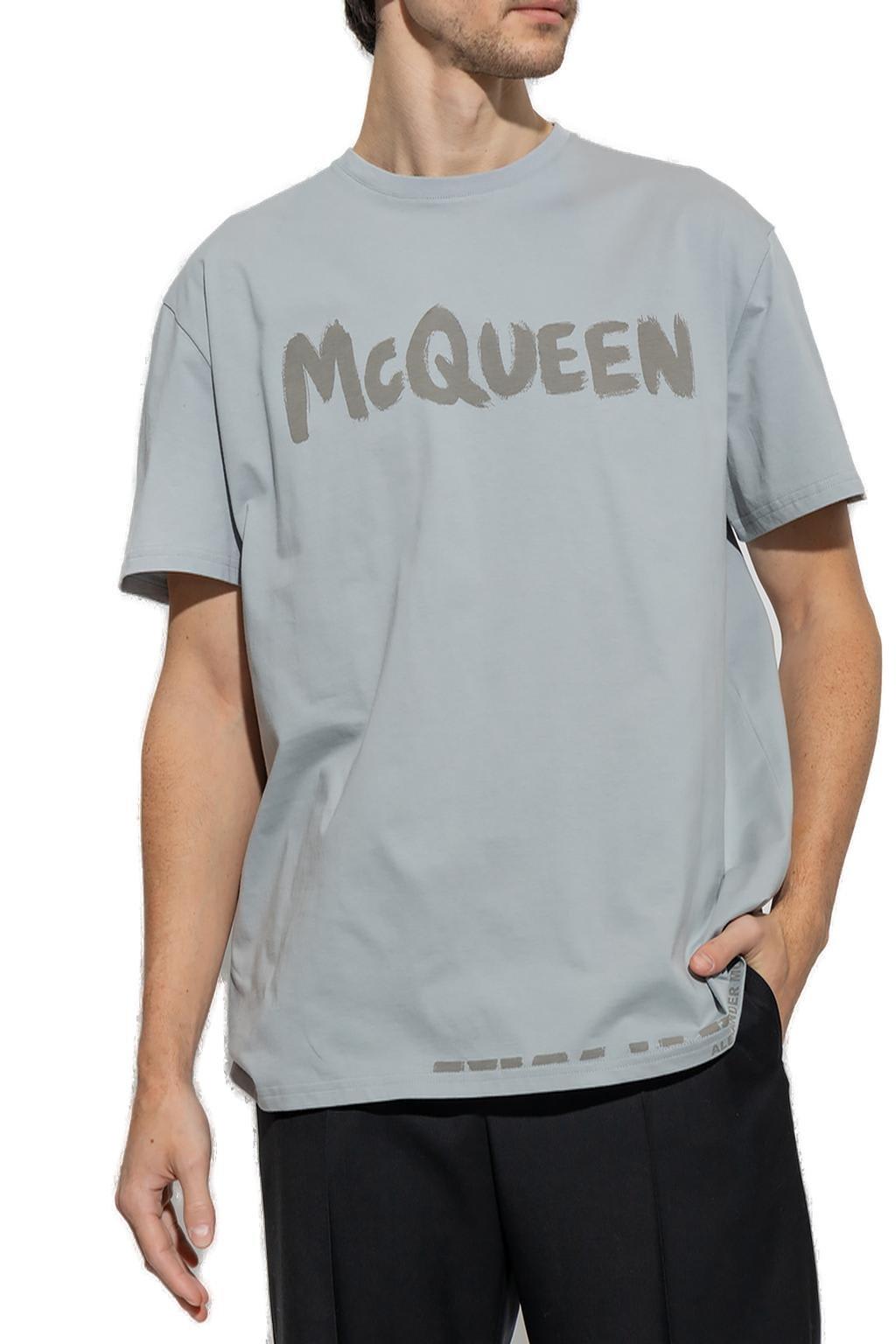 Shop Alexander Mcqueen Logo Printed Crewneck T-shirt In Grey