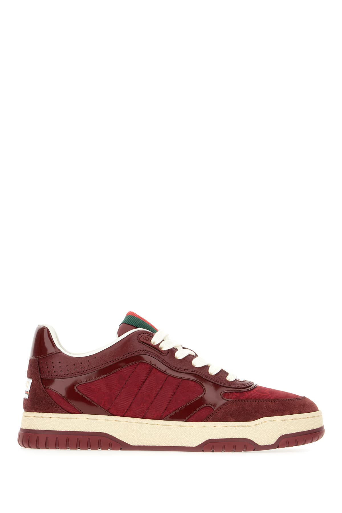 GUCCI TIZIANO RED LEATHER AND GG SUPREME FABRIC RE-WEB SNEAKERS