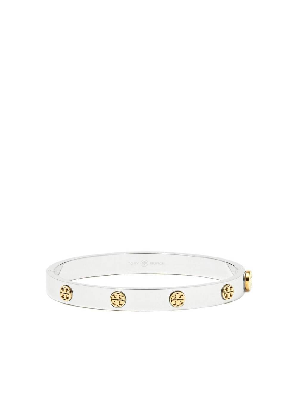Shop Tory Burch Silver-colored Steel Bracelet With Contrasting Logo In Metallic