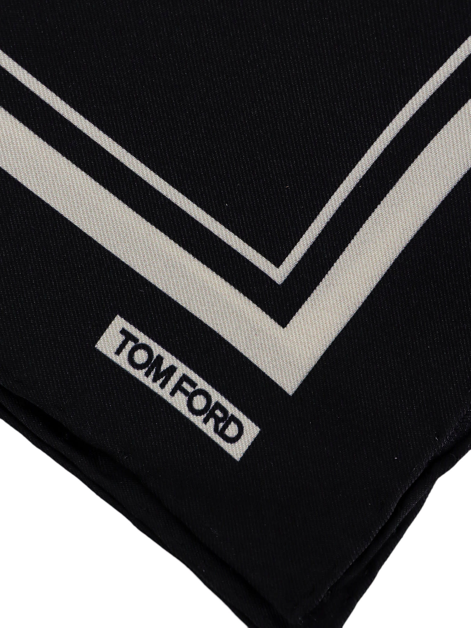Tom Ford Logo-print Striped Silk Scarf In Black