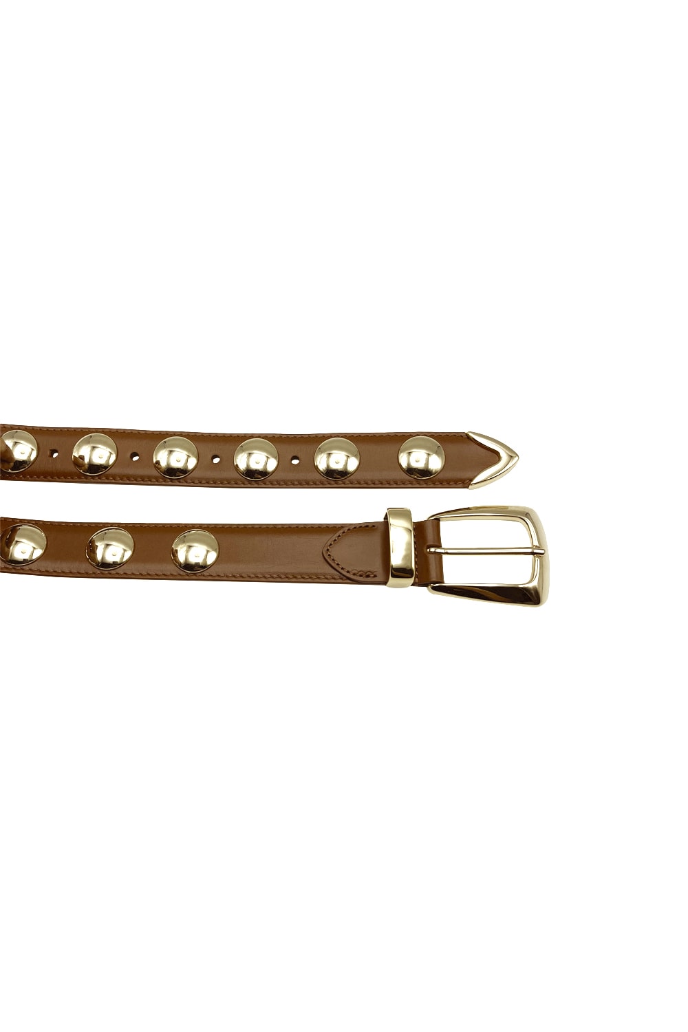 Shop Khaite Benny Belt With Gold Studs In Tan Gold