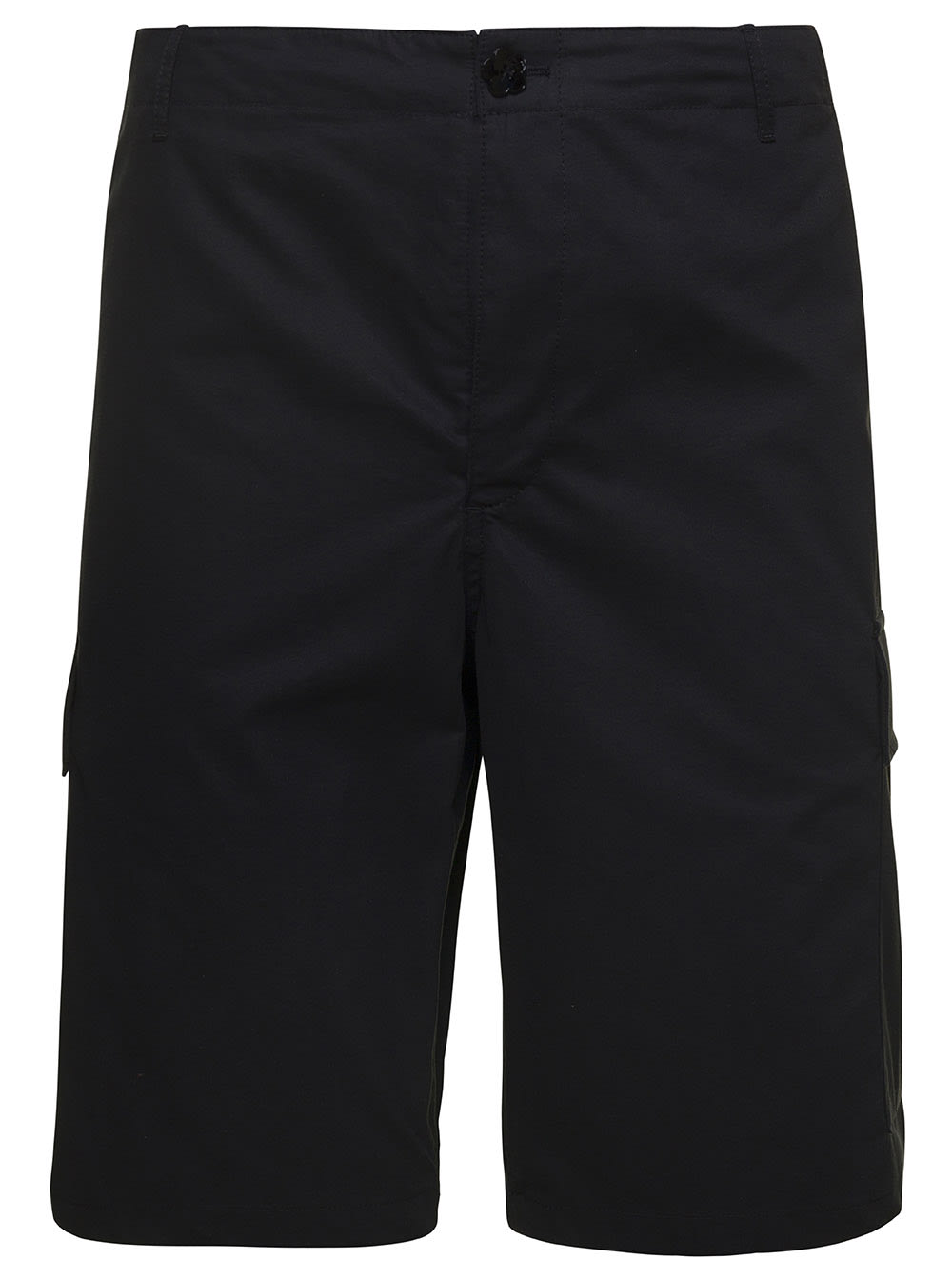 KENZO BLACK CARGO SHORTS WITH LOGO PATCH IN COTTON MAN