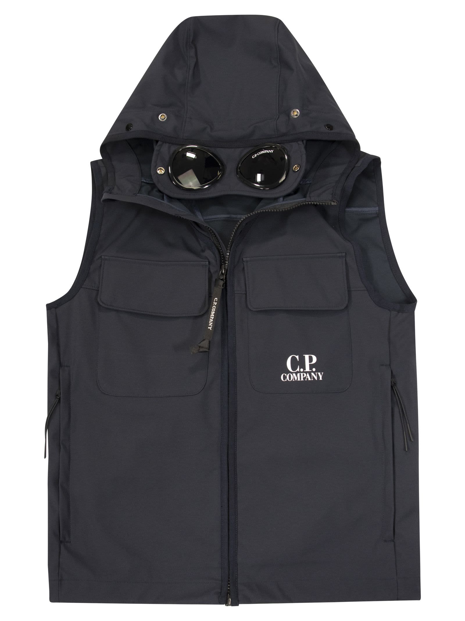 C.p. Company Undersixteen Kids' Goggle Hooded Vest In Eclisse