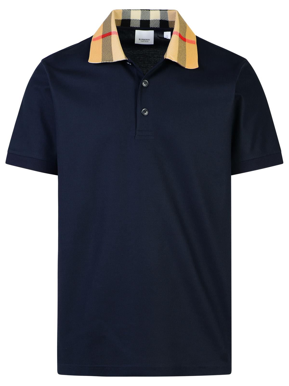 Shop Burberry Cody Navy Cotton Polo Shirt In Blu