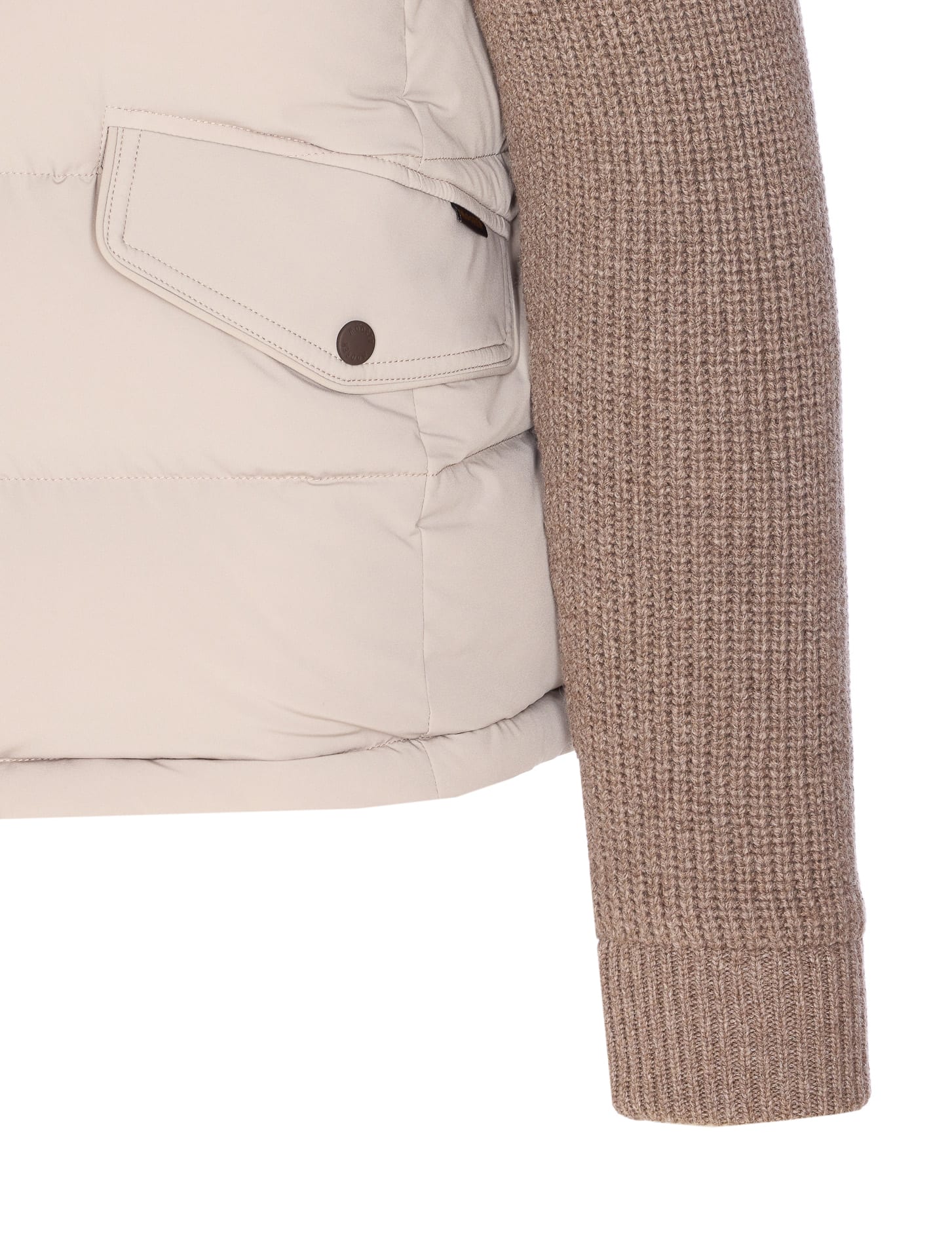 Moorer Quilted Jacket Hood Knitted Sleeves In Neutral