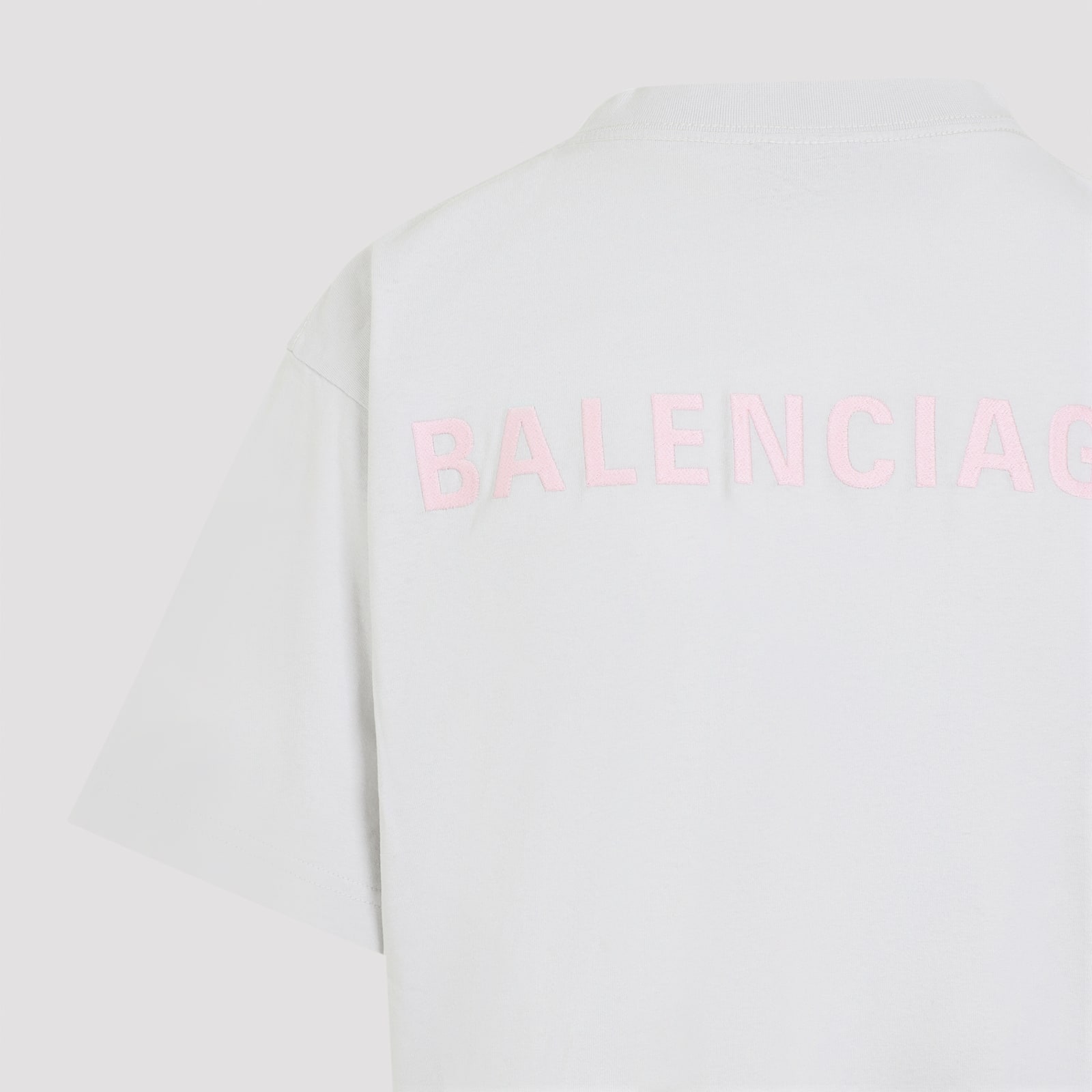 Balenciaga Cotton T-shirt With Logo Embroidery In Gray