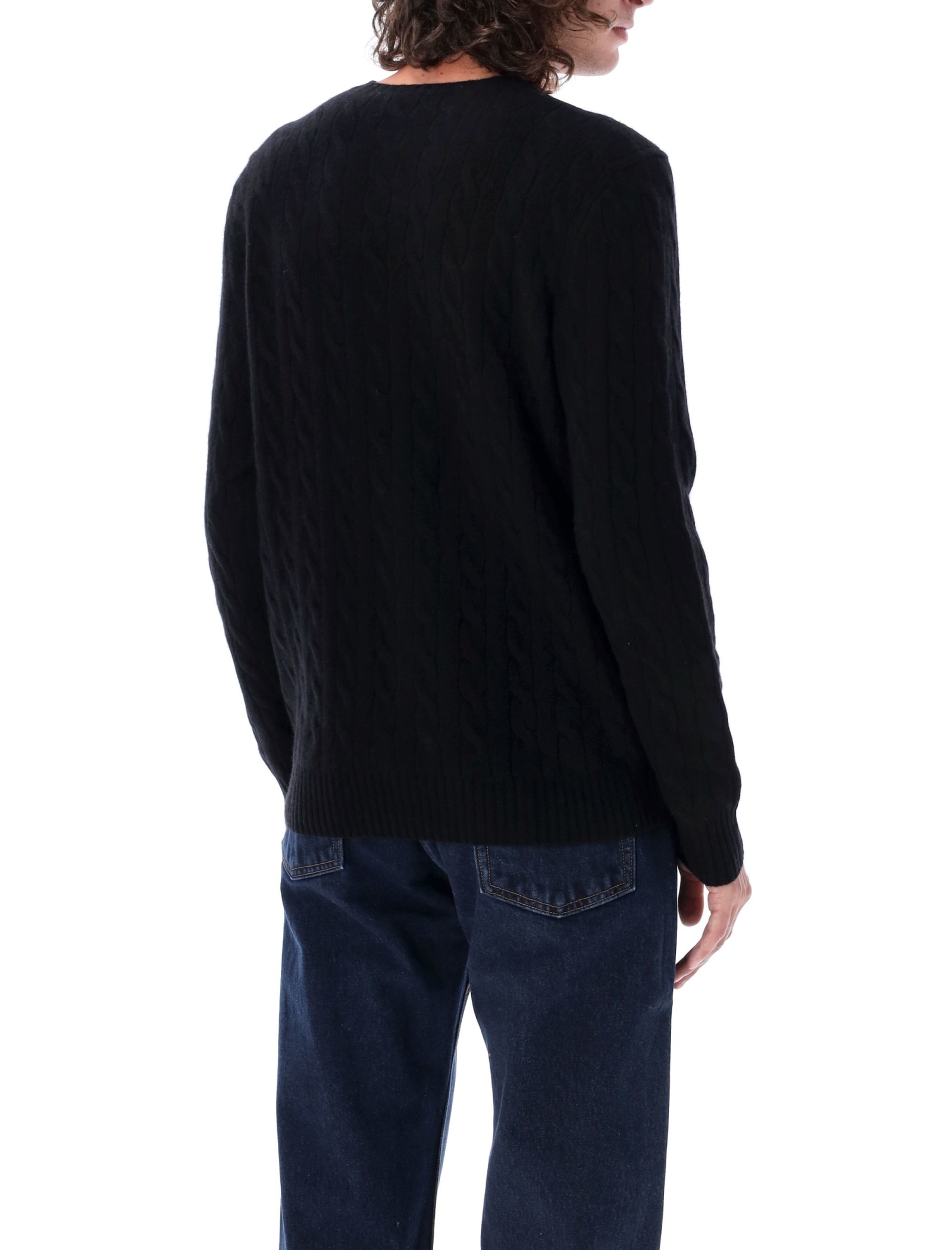 Polo Ralph Lauren Navy Blue Sweater In Cotton And Cashmere In Black