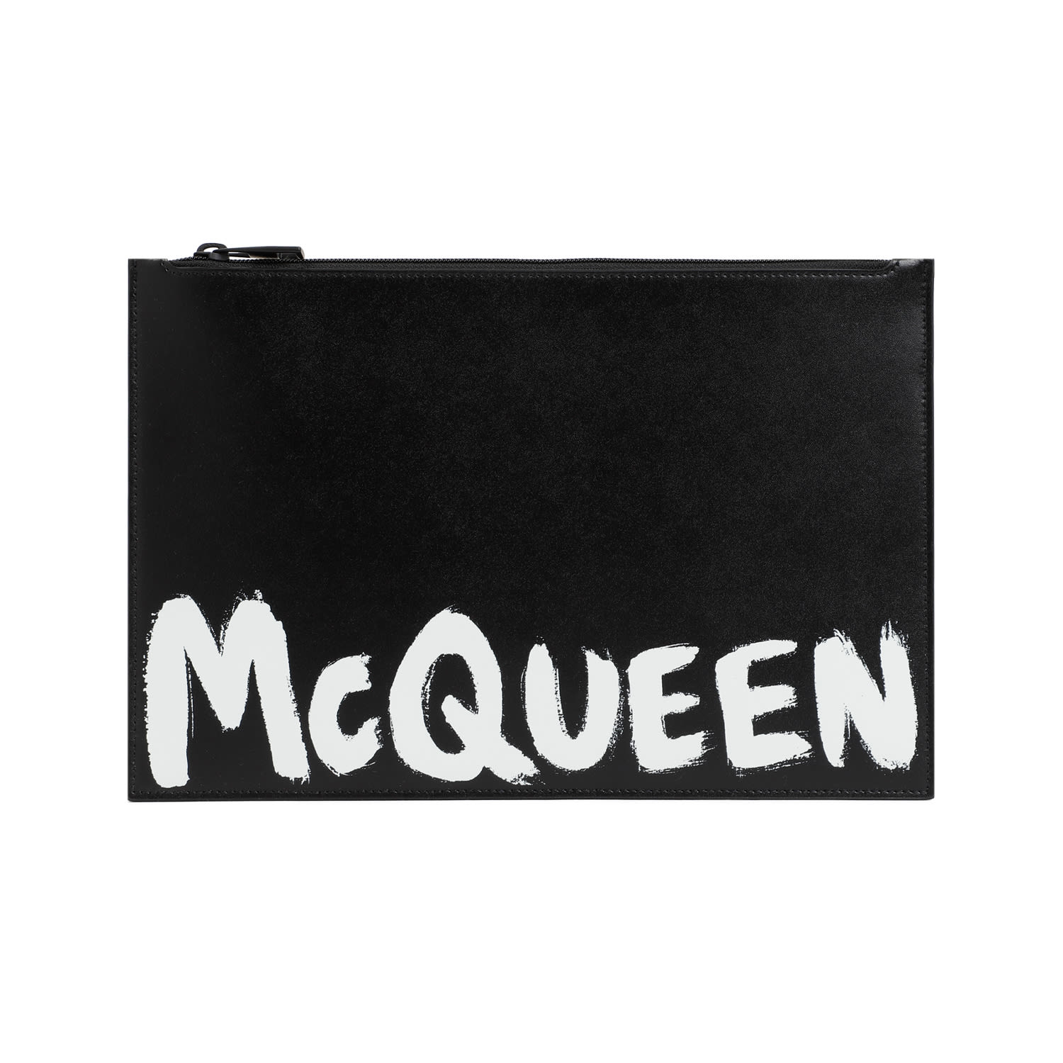 Shop Alexander Mcqueen Flat Zip Graffiti Pouch In Black White