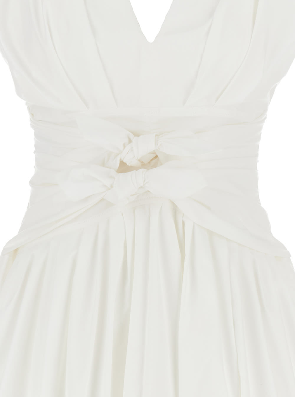 Shop Philosophy Di Lorenzo Serafini White Short Dress Waist Bow In Technical Fabric Woman