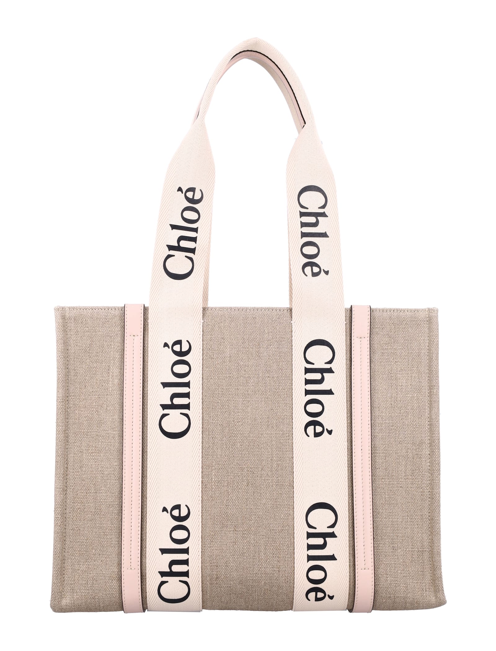 Shop Chloé Linen Woody Tote Bag In Cement Pink