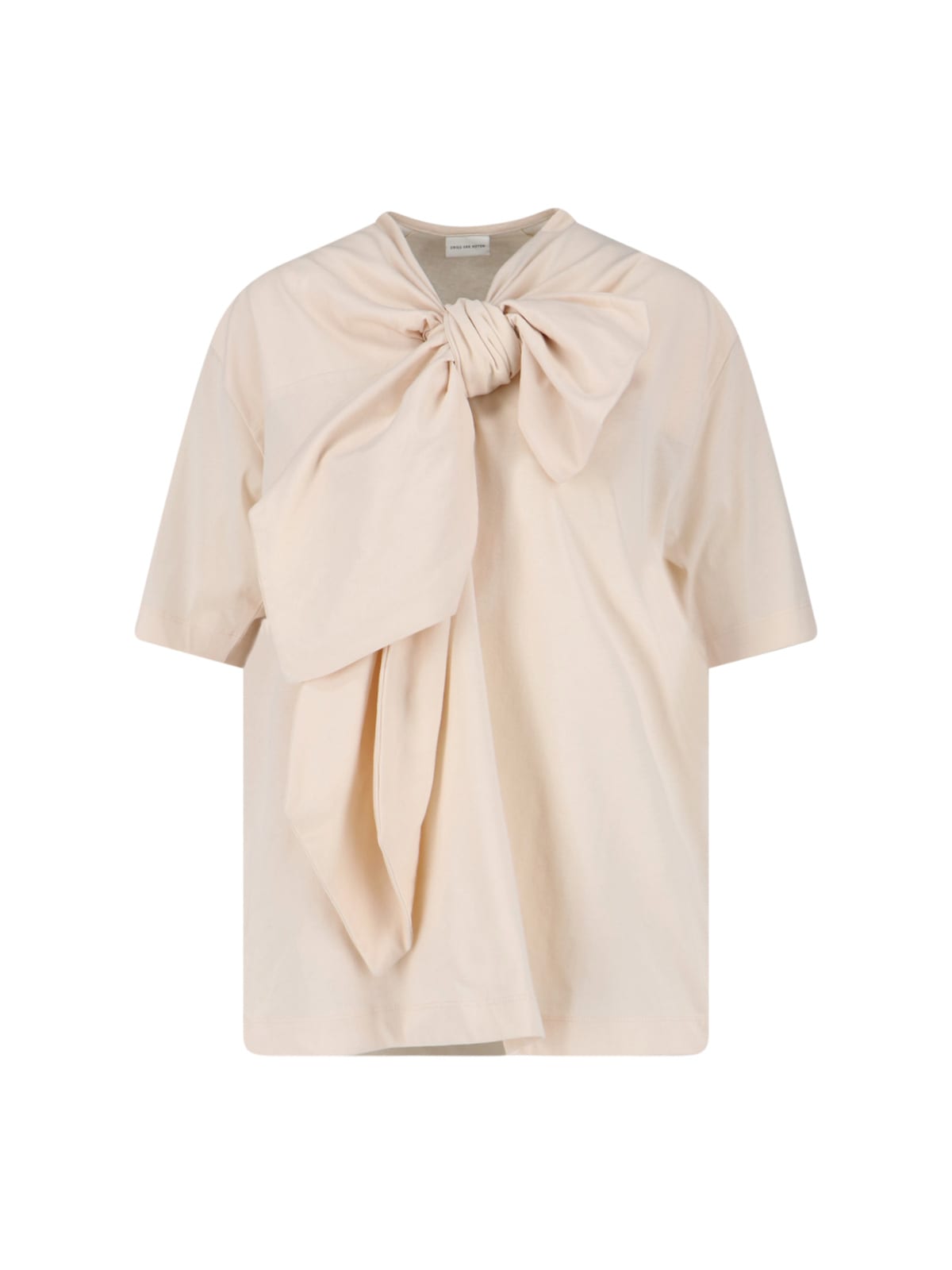 Dries Van Noten Short Sleeve Top Featuring Bow Detail In White