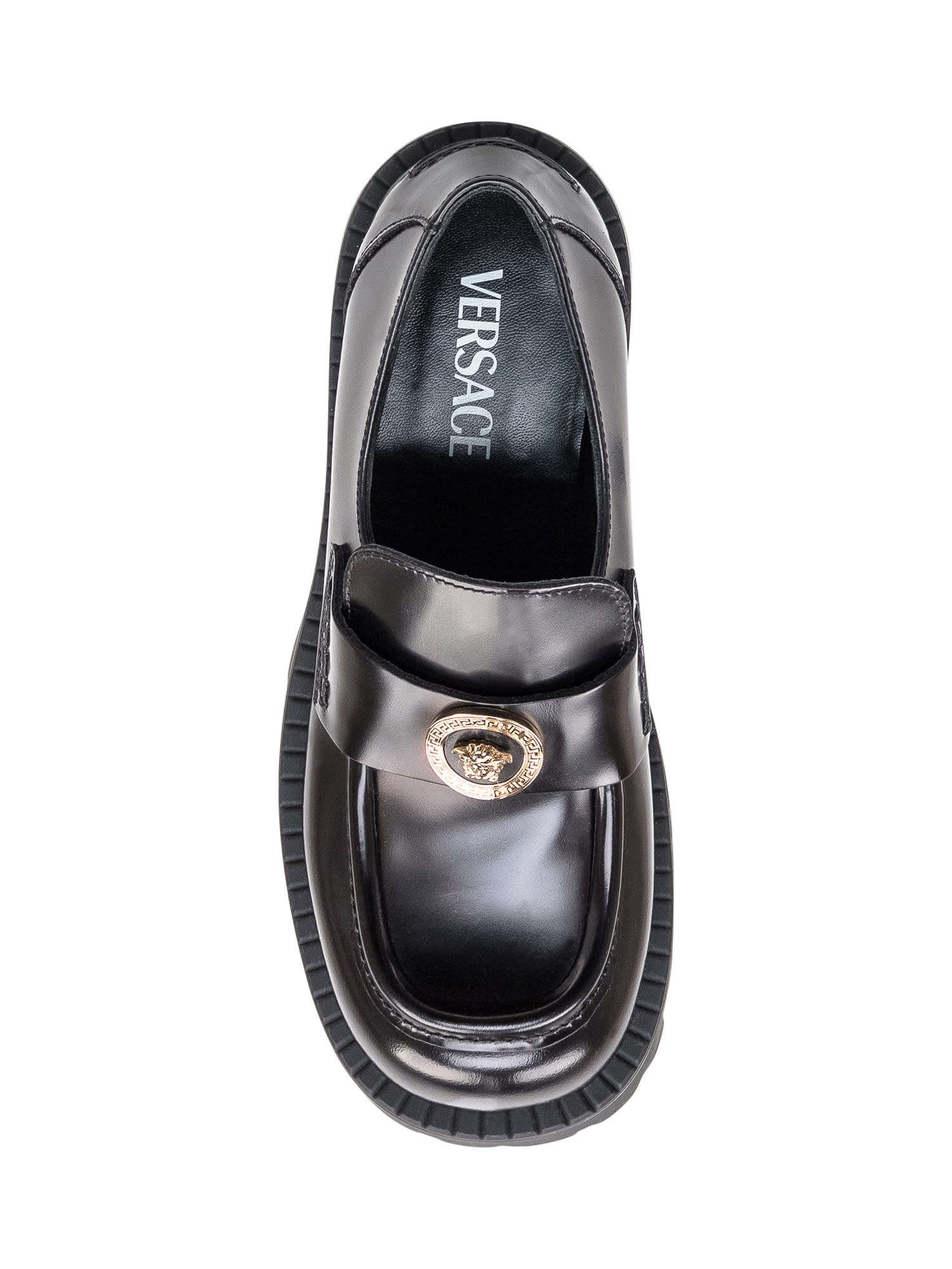 Shop Versace Alia Loafer In Black- Gold