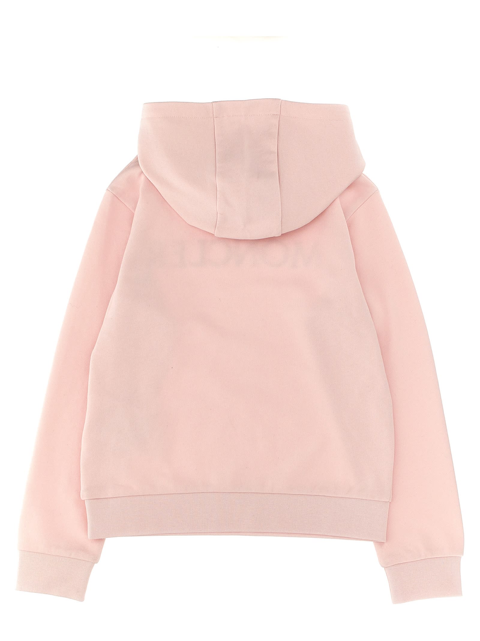 Shop Moncler Logo Embroidery Hoodie In Pink