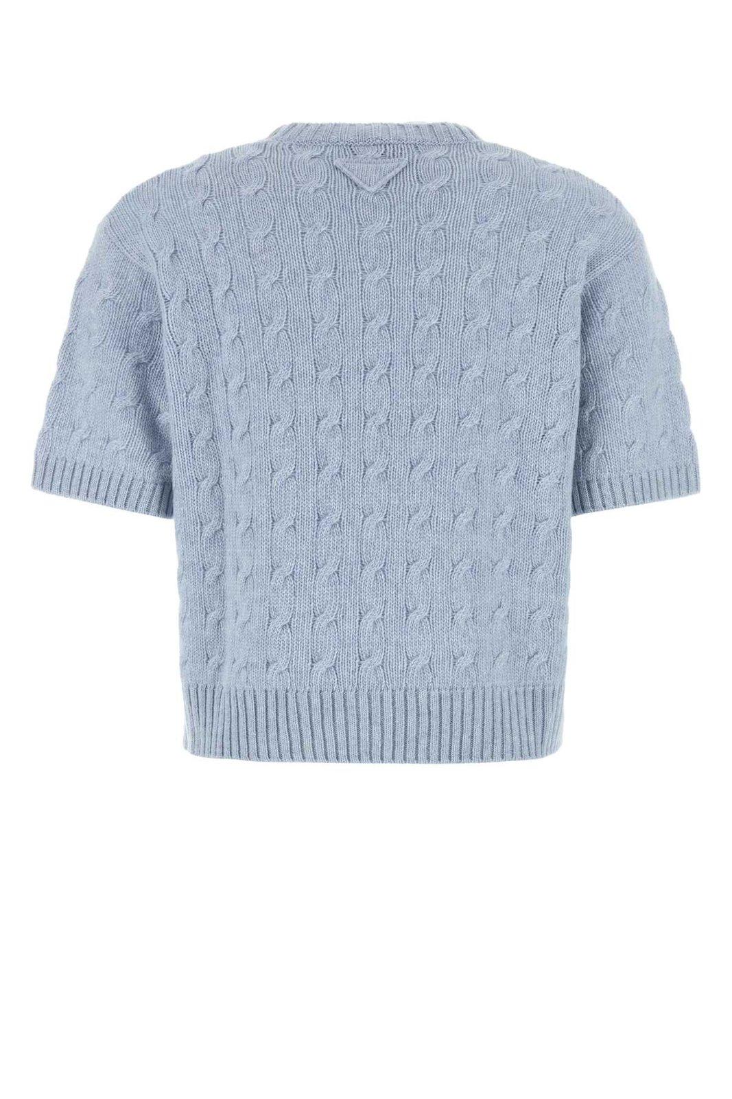 Prada Short-sleeved Crew Neck Sweater In Blue
