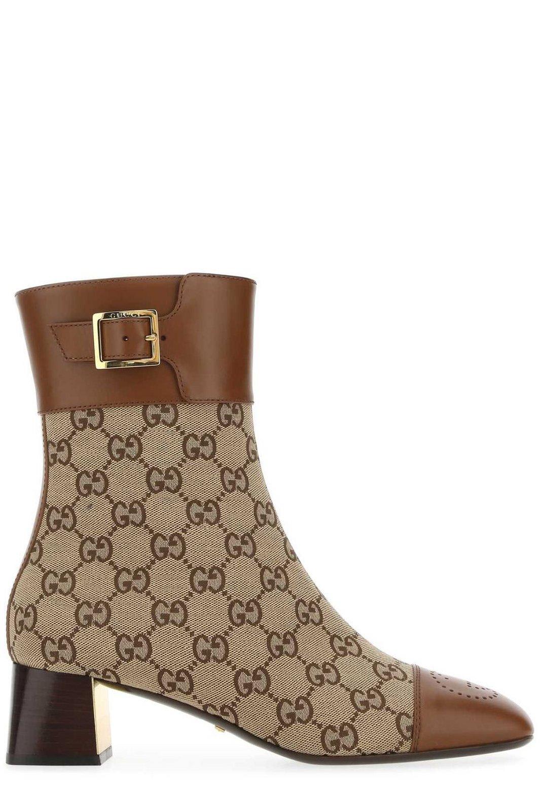 GUCCI GG SQUARED-TOE BUCKLED ANKLE BOOTS