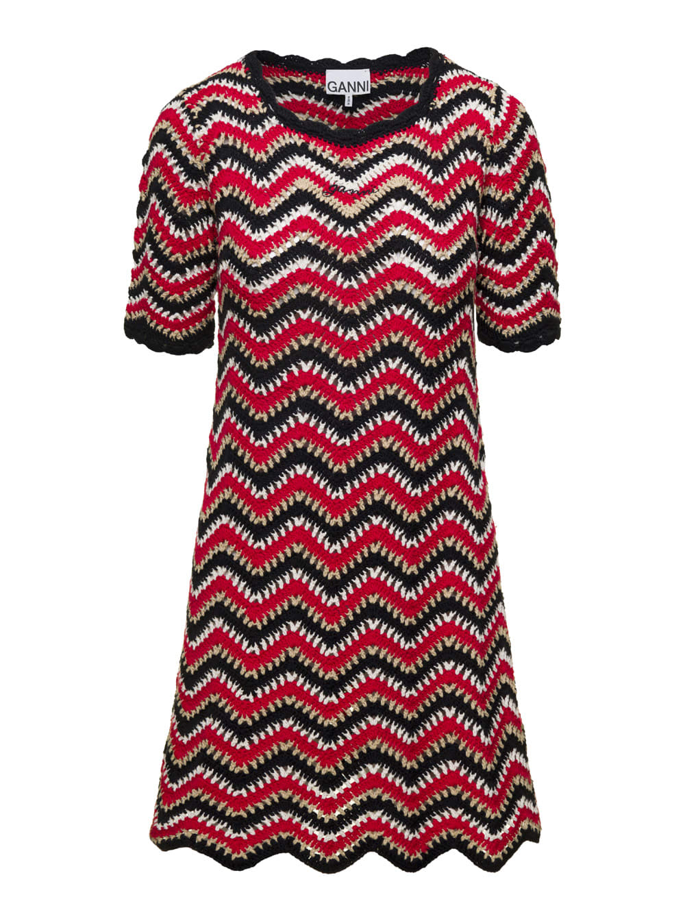 Shop Ganni Red Crochet Mini Dress In Organic Cotton Woman In Rosso