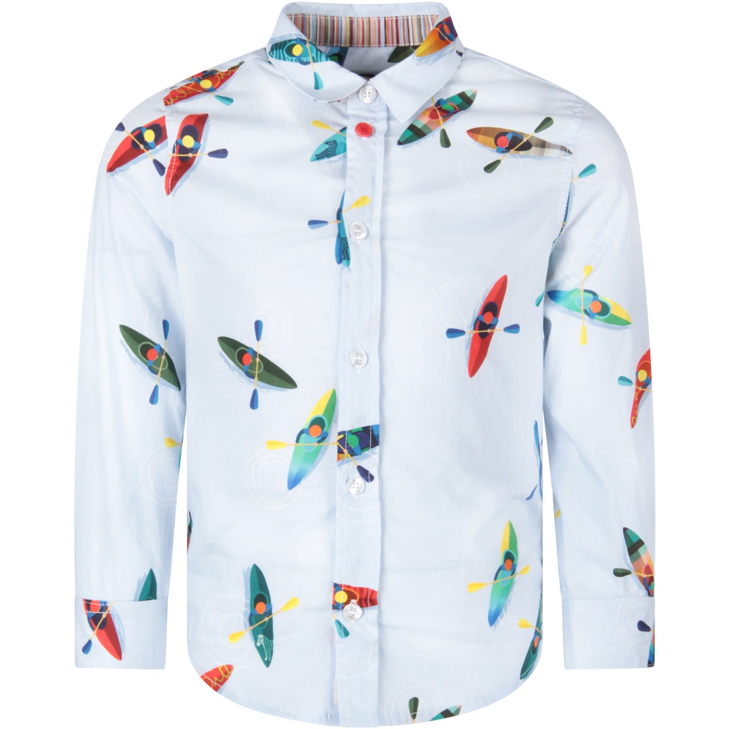 PAUL SMITH JUNIOR LIGHT BLUE SHIRT FOR BOY WITH COLORFUL PRINTS,11271632