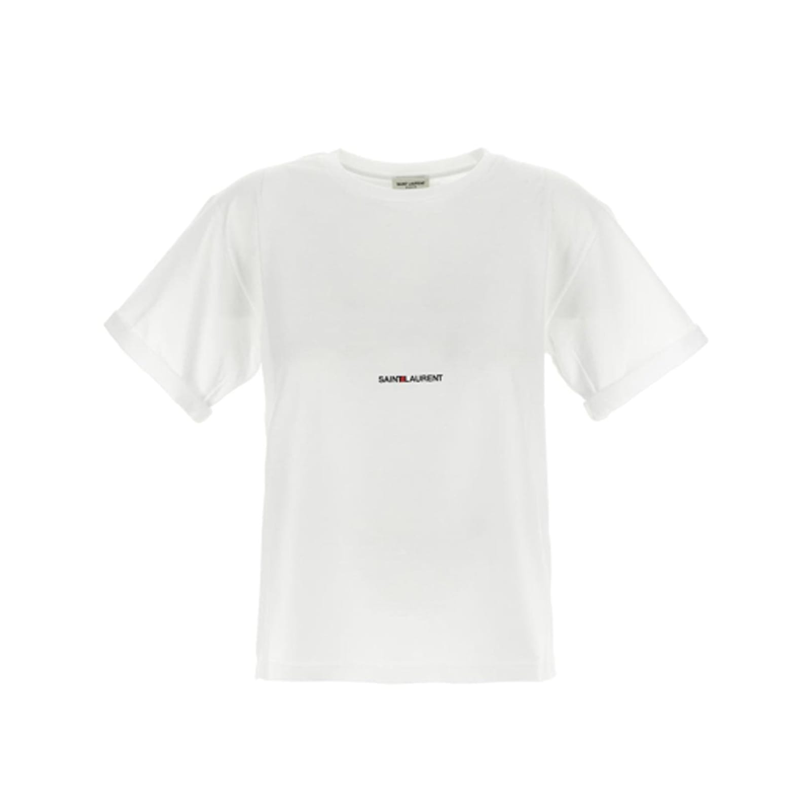 Shop Saint Laurent Cotton Logo T-shirt In White