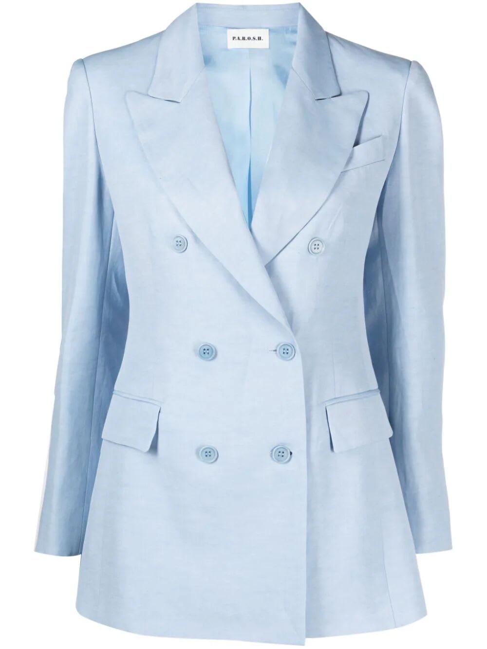 Shop P.a.r.o.s.h Double Breasted Jacket In Light Blue Dust