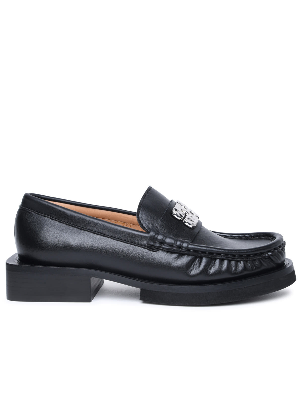Shop Ganni Black Leather Loafers