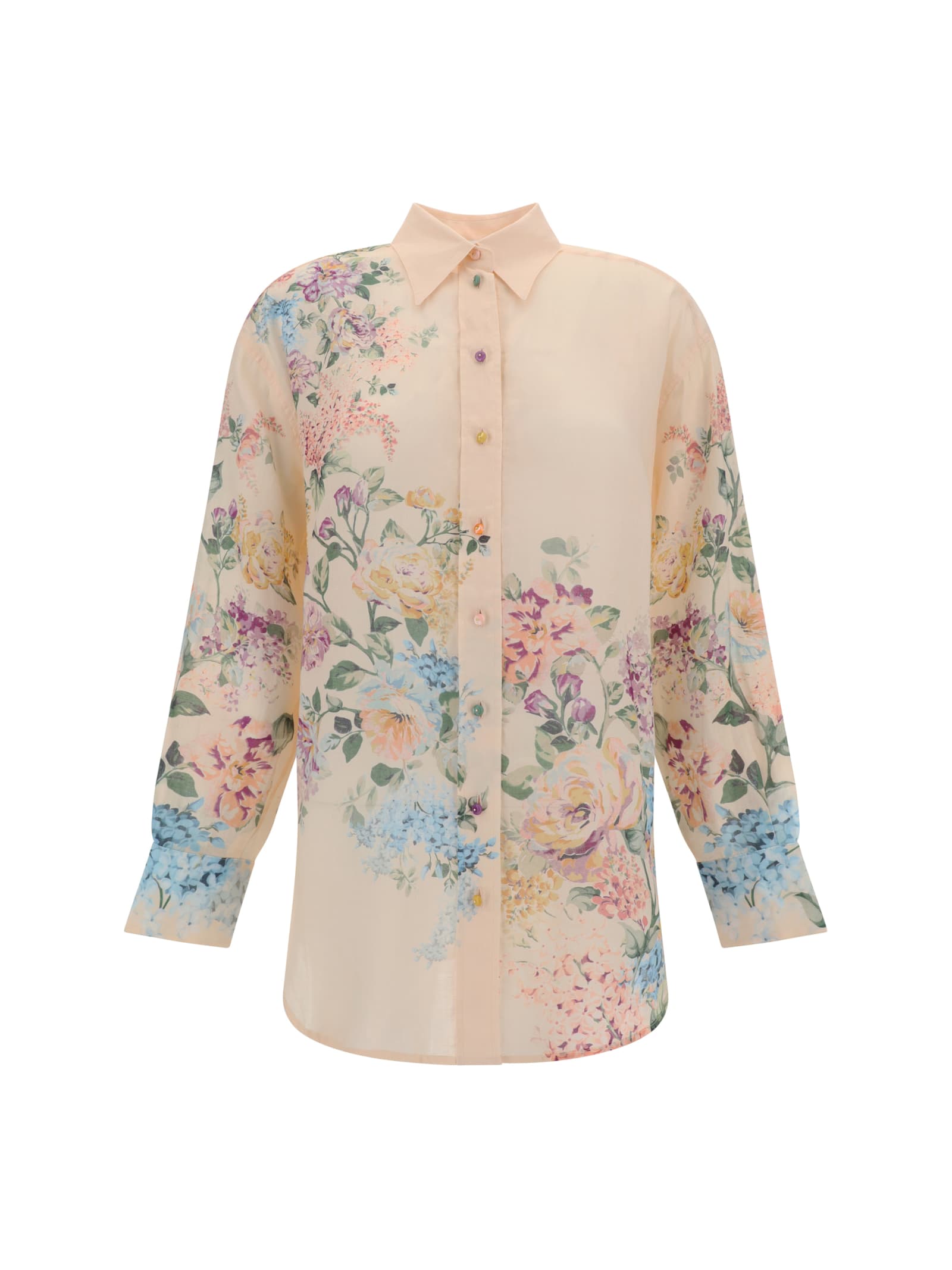 Shop Zimmermann Halliday Relaxed Shirt In Cream Watercolour Floral