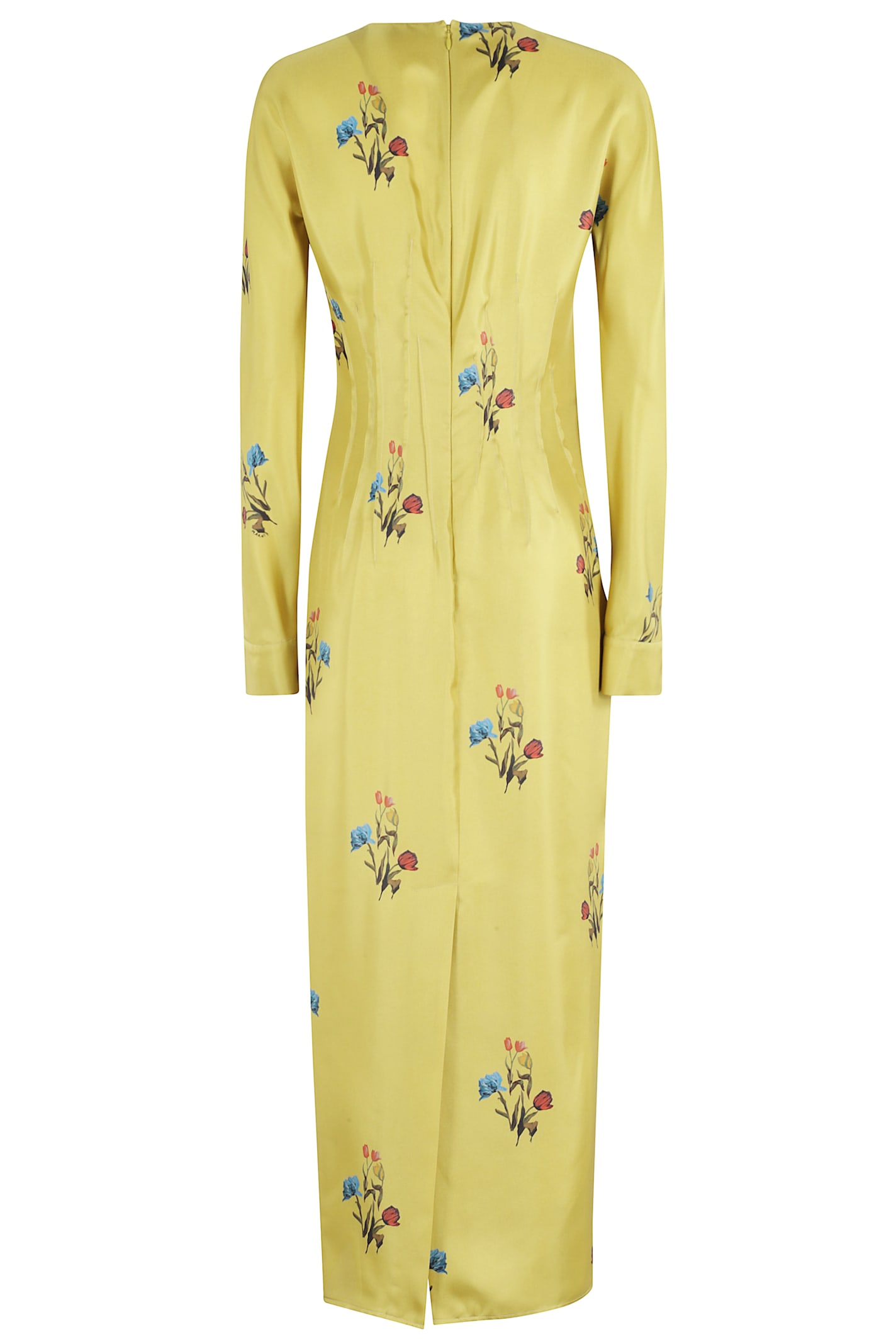Marni Silk Dress With Long Sleeves And Embroidery In Yellow