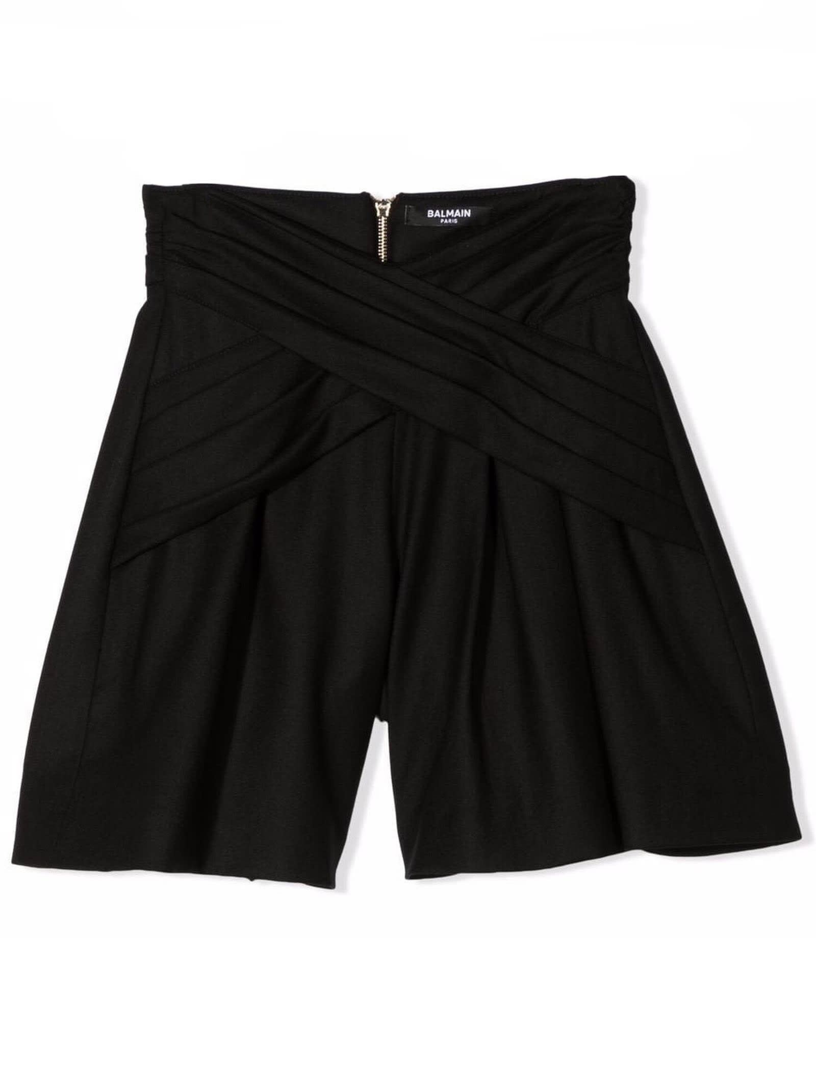 Balmain Black Virgin Wool-blend Shorts