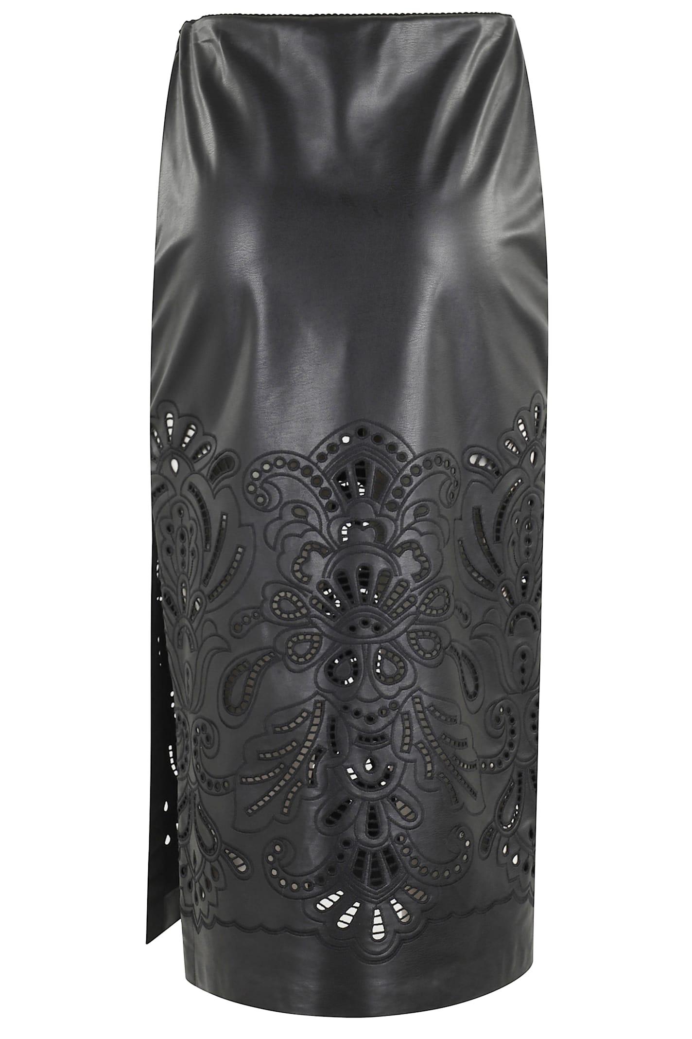 Ermanno Firenze Longuette Faux Leather Midi Skirt In Black