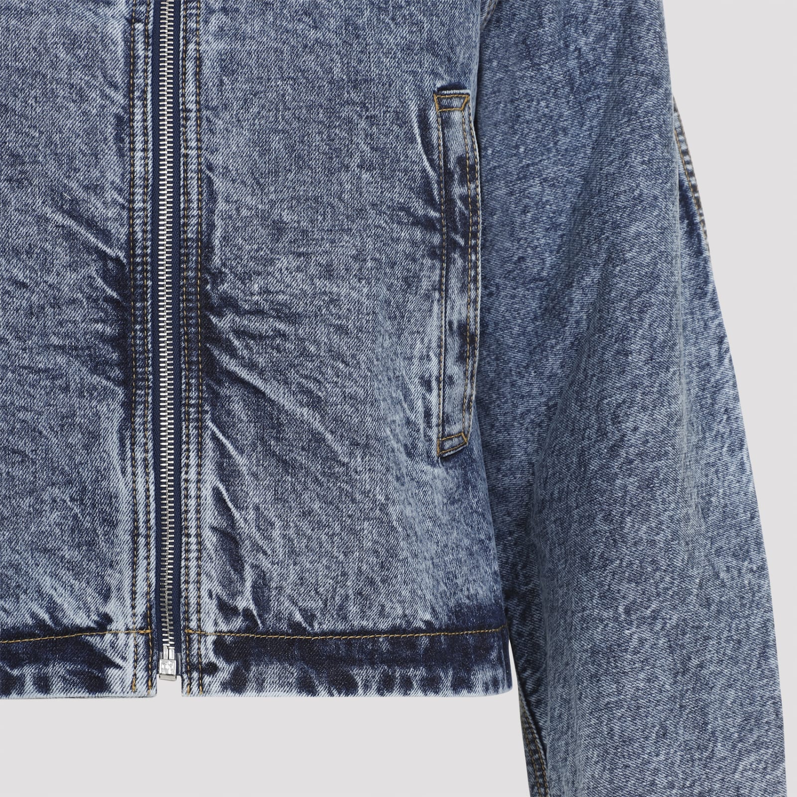 Shop Alaïa Snow Denim Round Jacket In Bleu Neige