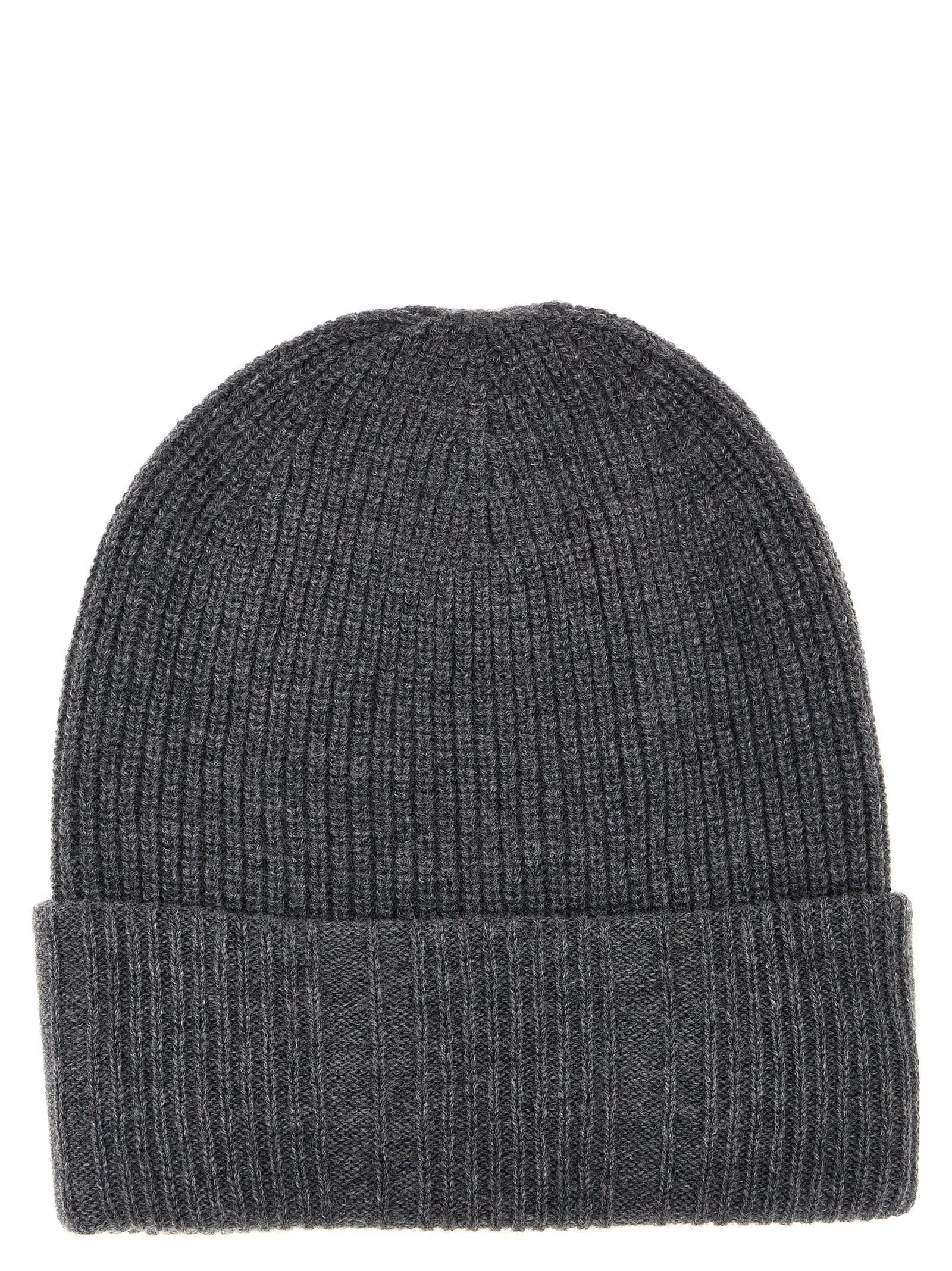 Fendi Logo Cap With Fold-over Cuff And Ribbed Texture In Gray