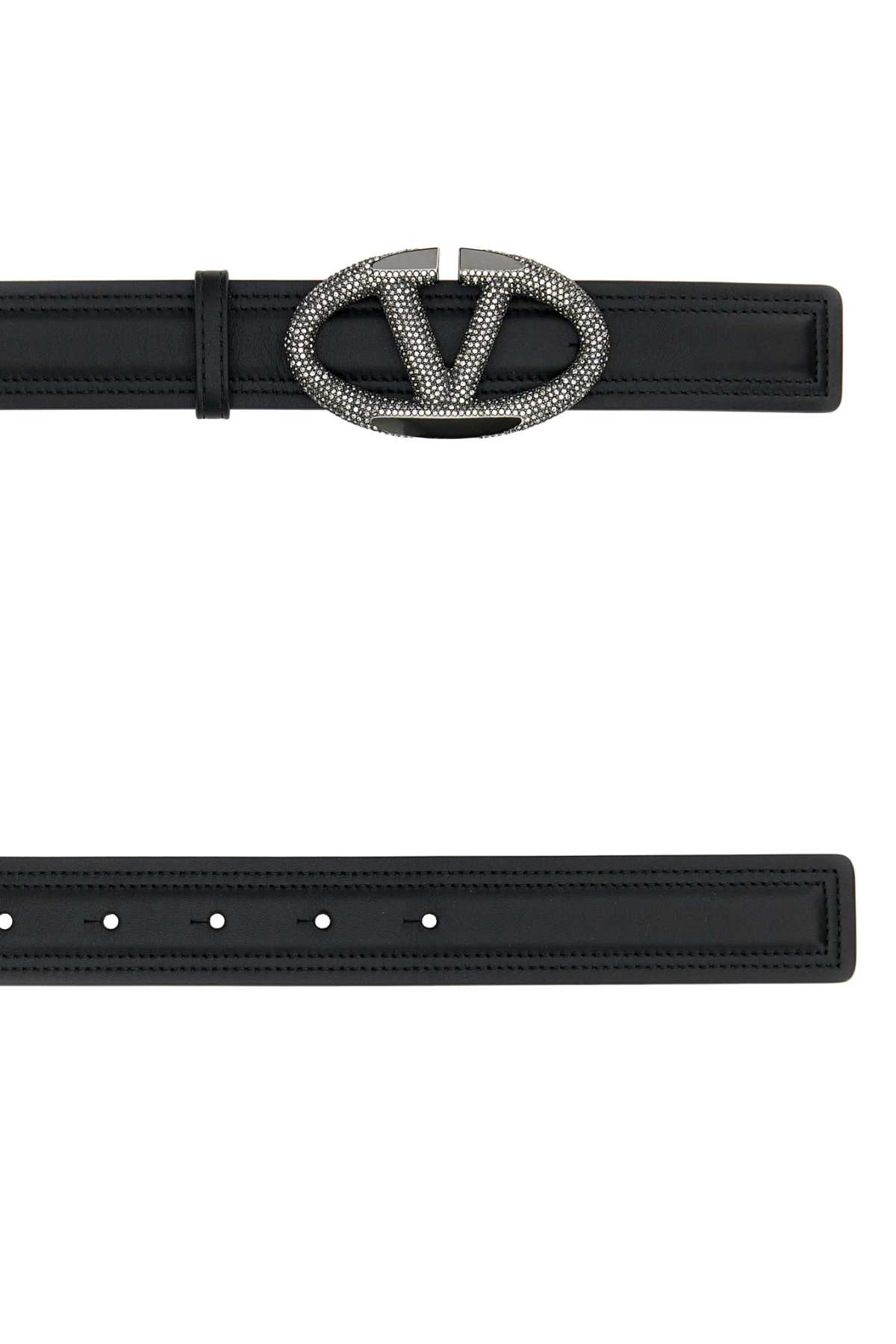 Valentino Leather Belt With Adjustable Length And Embellished Buckle In Neroblackdiamond