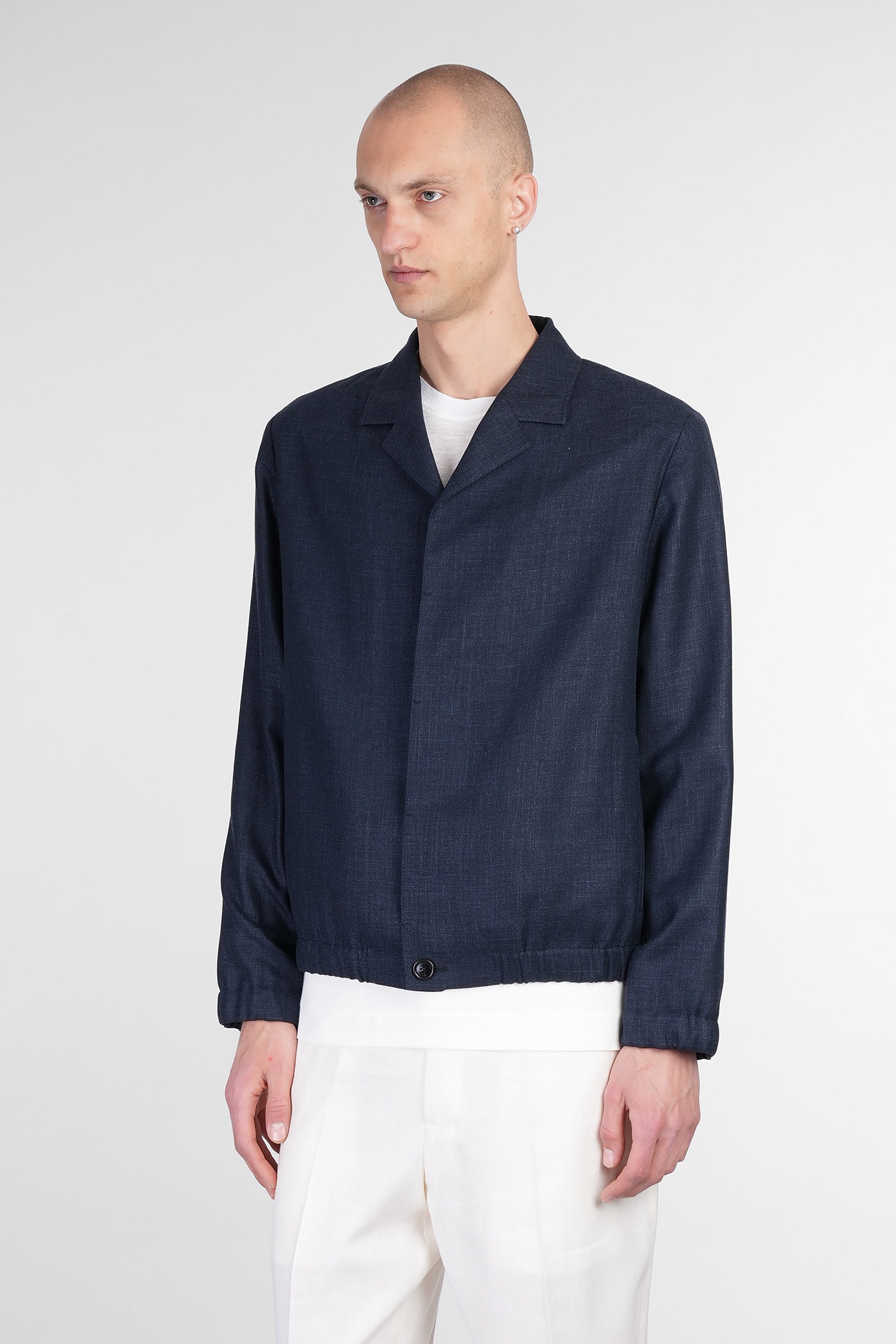 Zegna Casual Jacket In Blue Linen