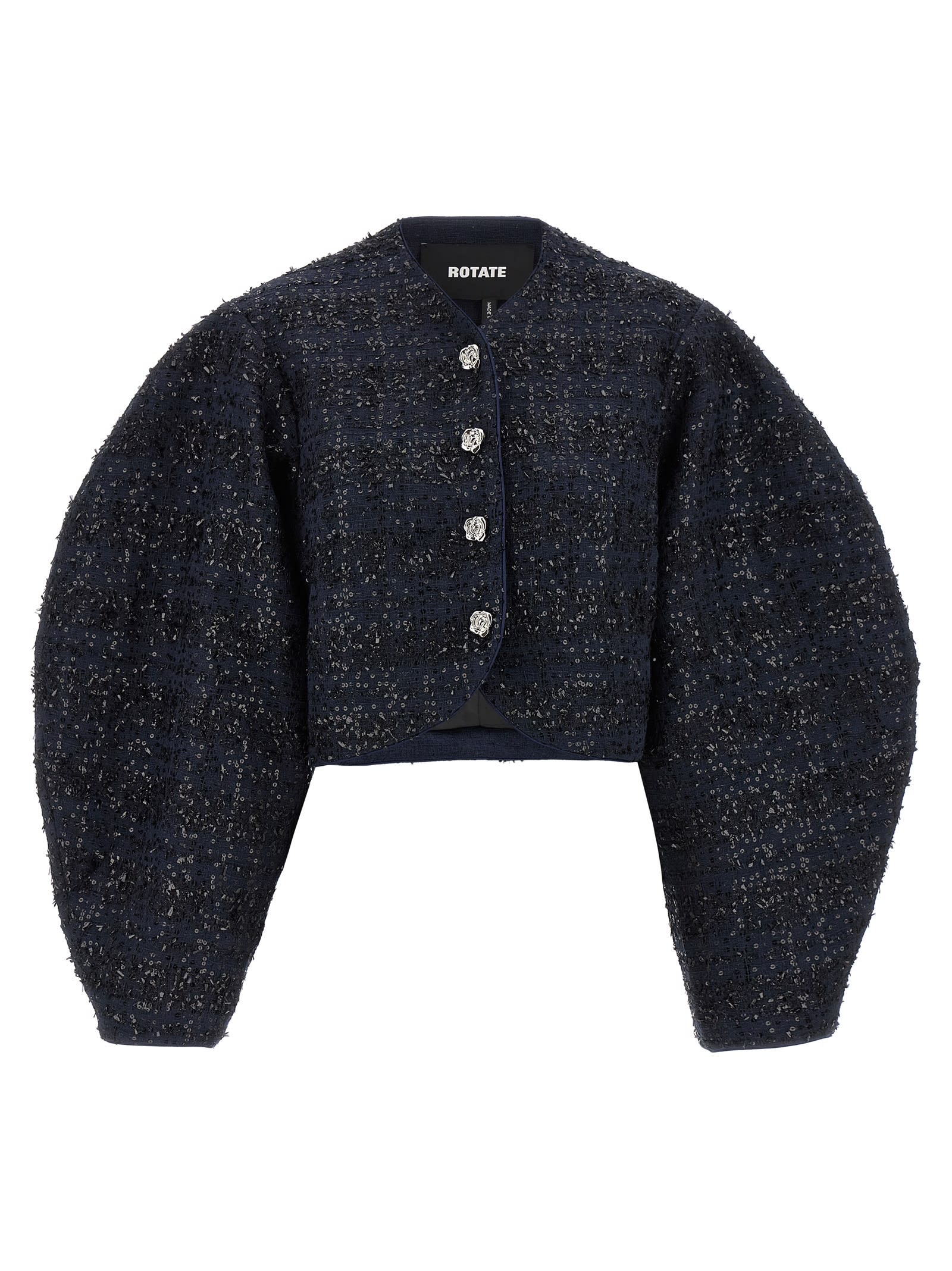 Rotate Birger Christensen Sequin-embellished Puff-sleeve Jacket In Blue
